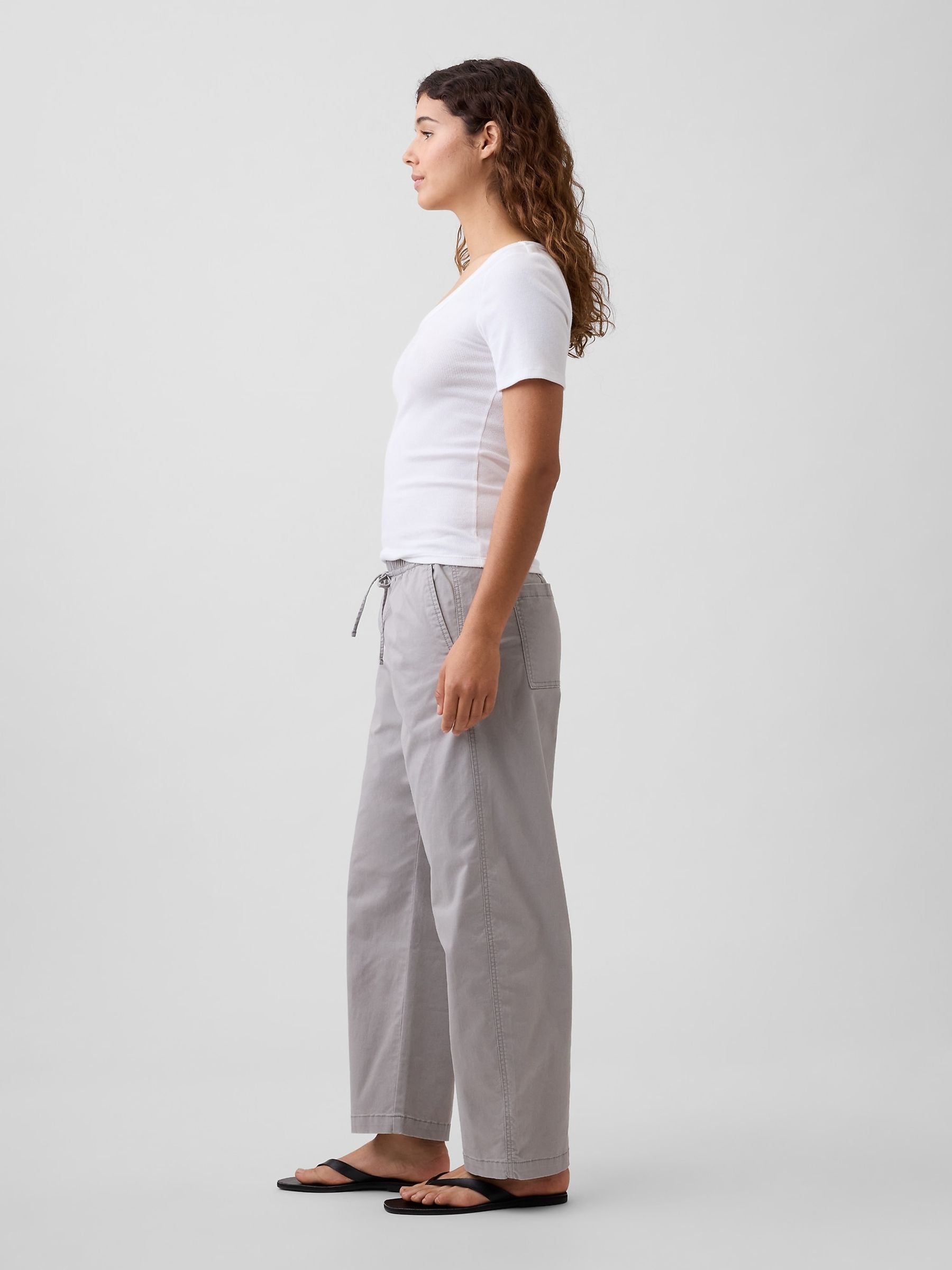 Grey Mid Rise Easy Pull On Barrel Chinos - Image 6 of 6
