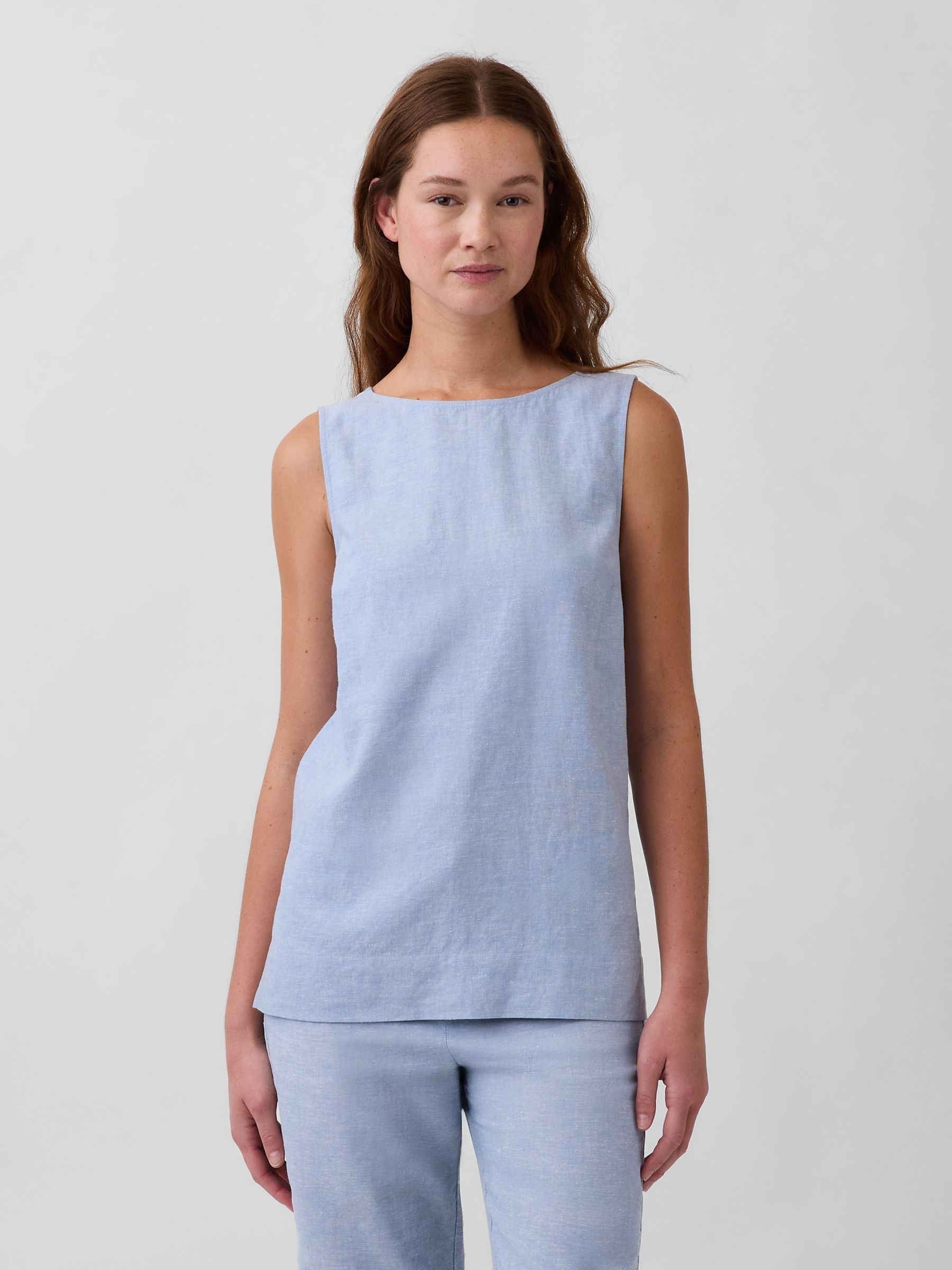 Blue Linen Blend Shell Vest - Image 1 of 5