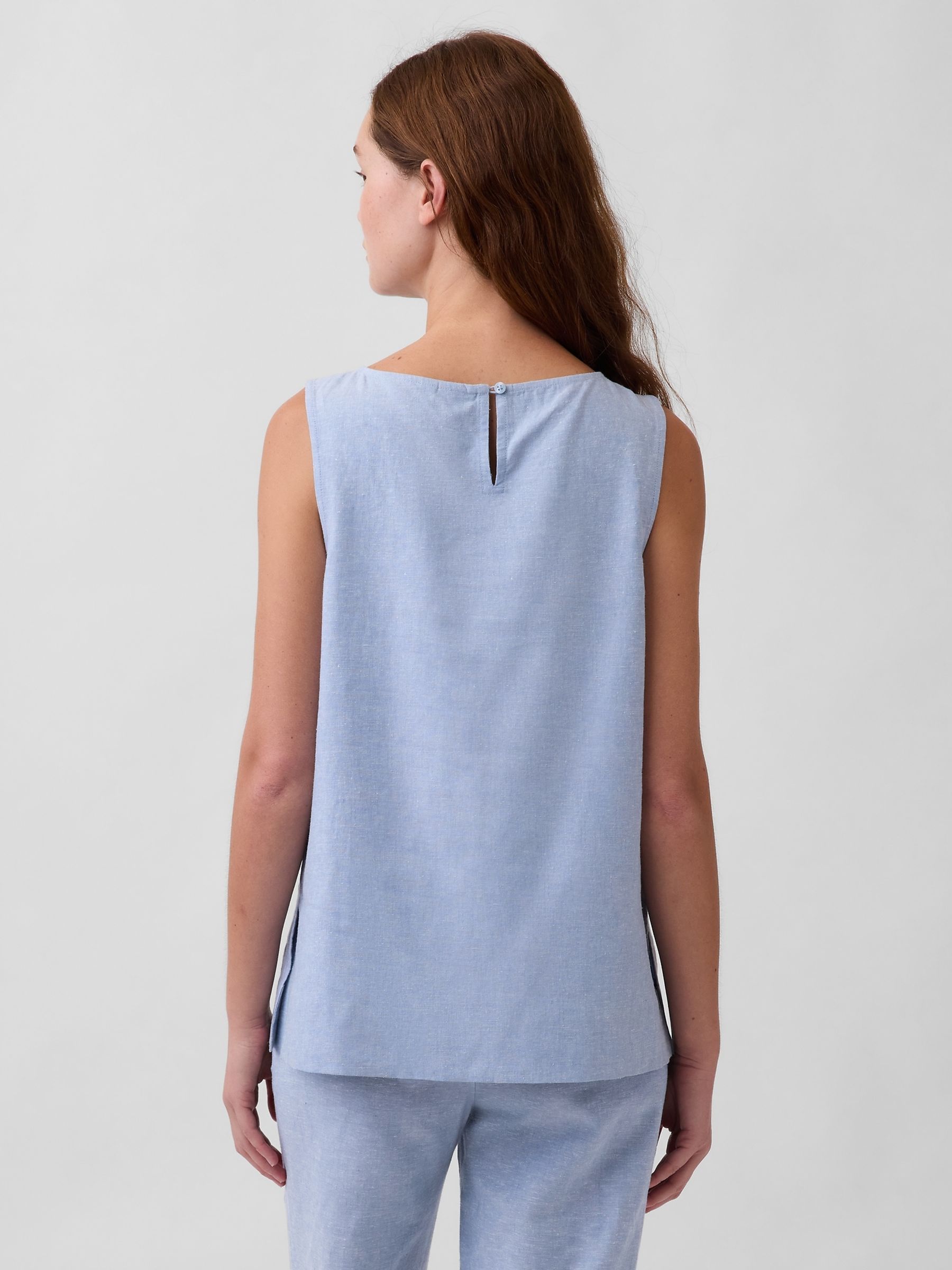Blue Linen Blend Shell Vest - Image 2 of 5
