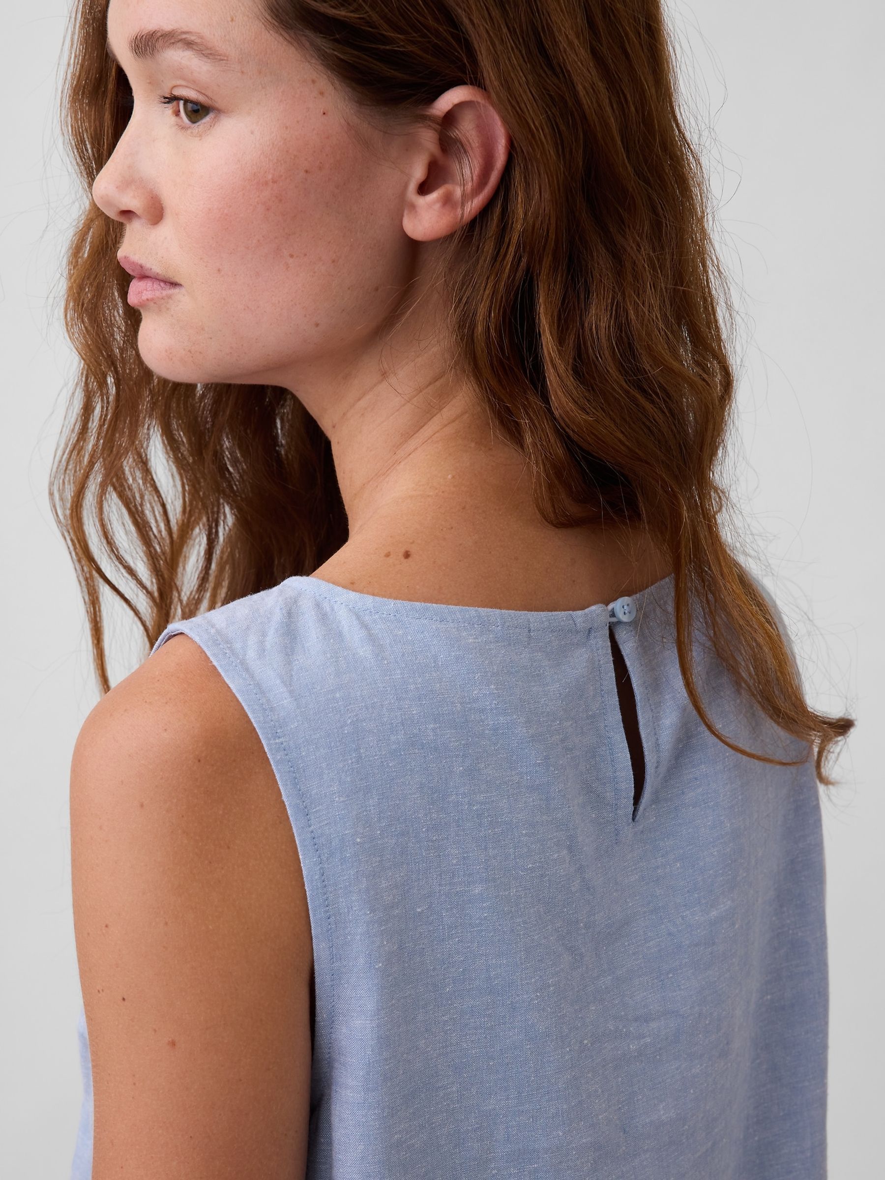 Blue Linen Blend Shell Vest - Image 5 of 5