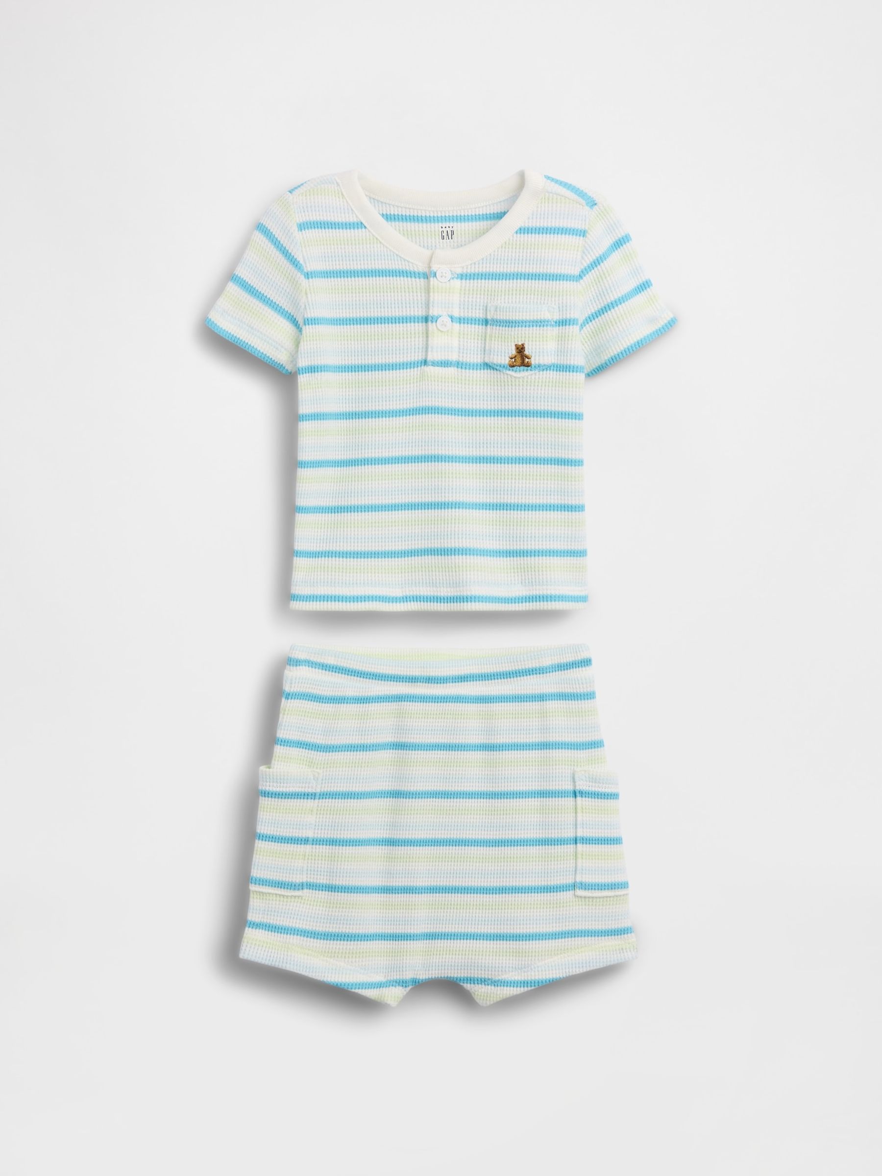 Blue Stripe Waffle Henley Outfit Set - Image 1 of 2
