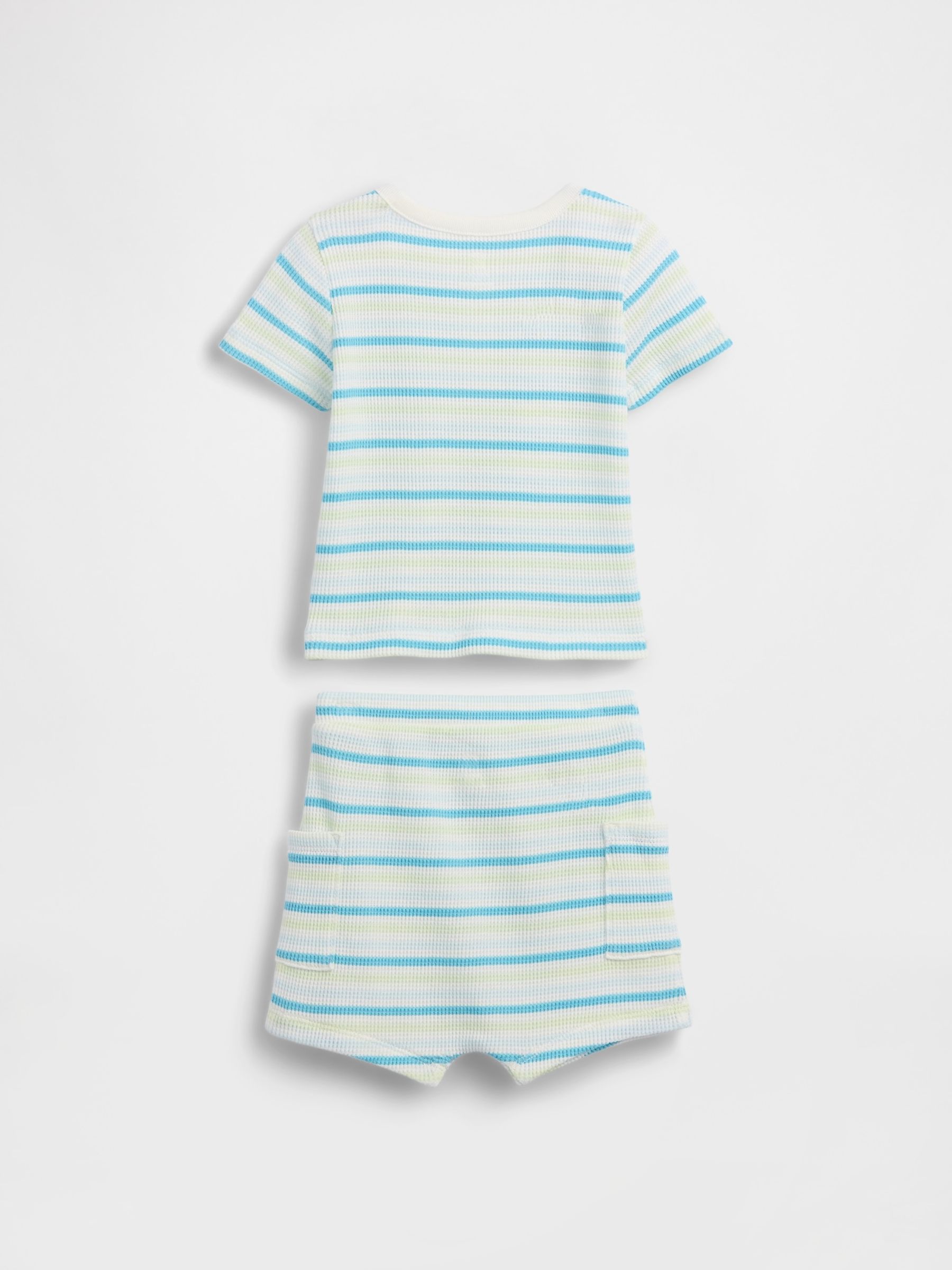 Blue Stripe Waffle Henley Outfit Set - Image 2 of 2