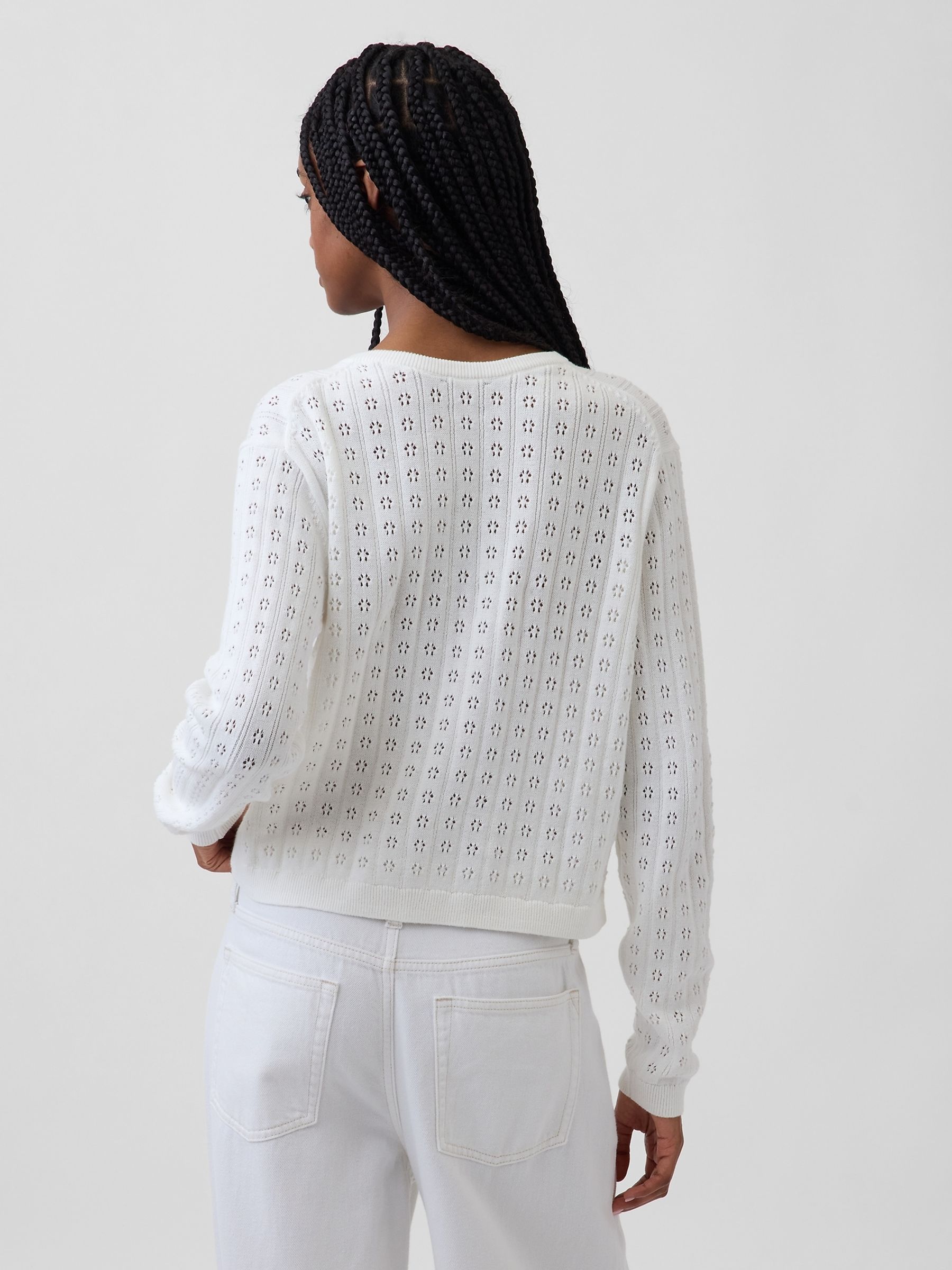 White Pointelle Crop Cardigan - Image 2 of 4