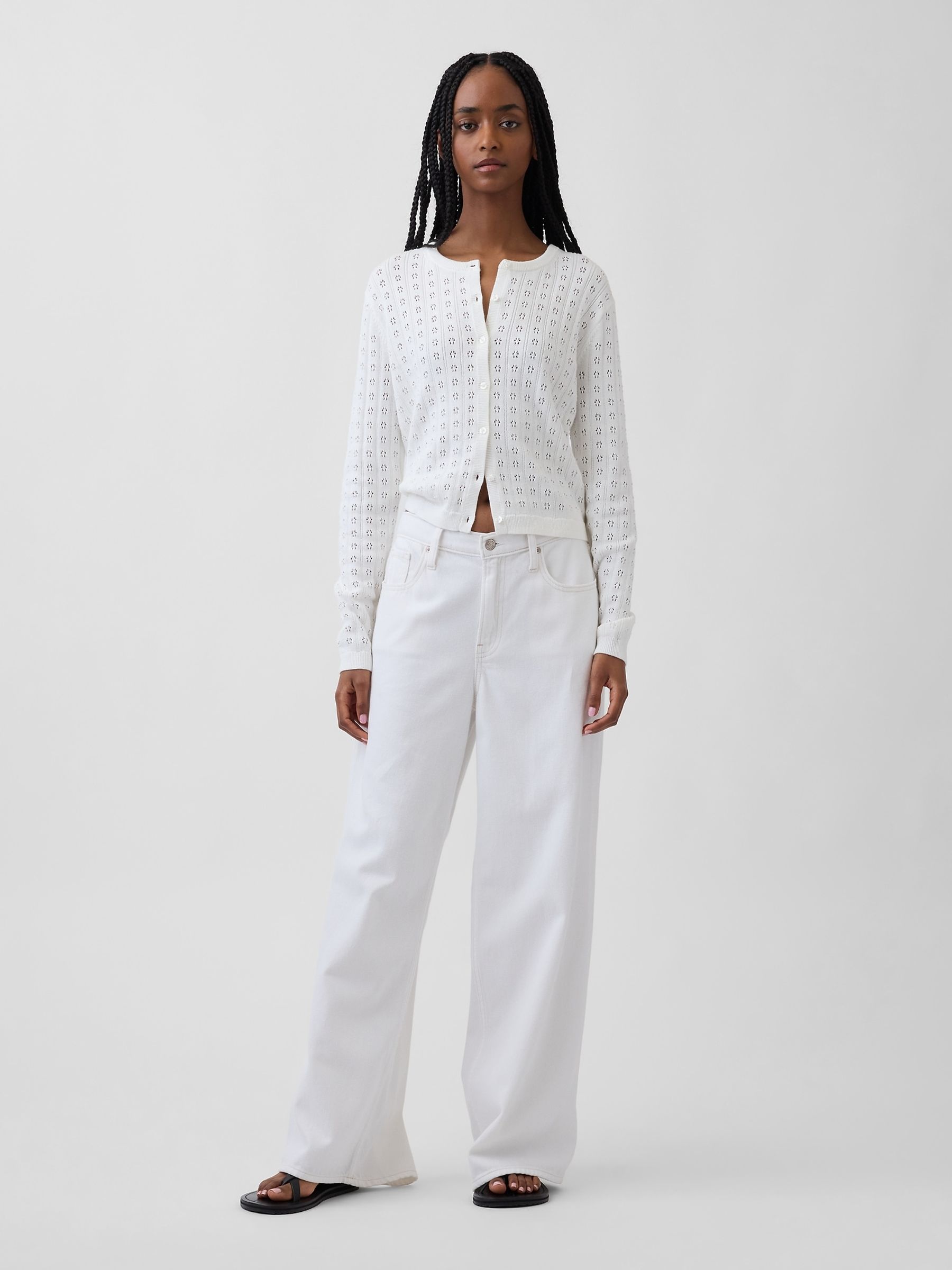 White Pointelle Crop Cardigan - Image 3 of 4