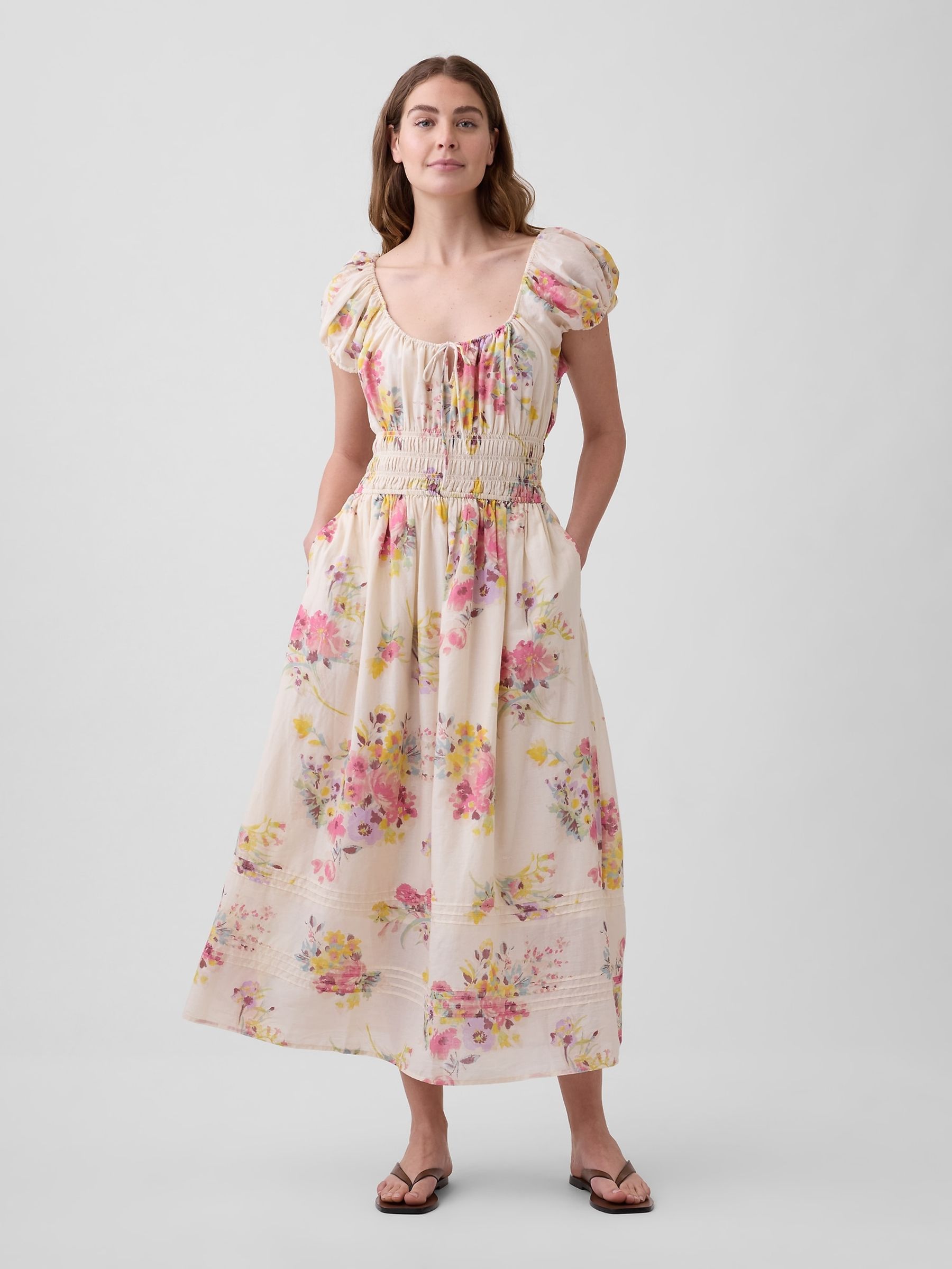 Multi Floral Voile Smocked Maxi Dress - Image 1 of 4