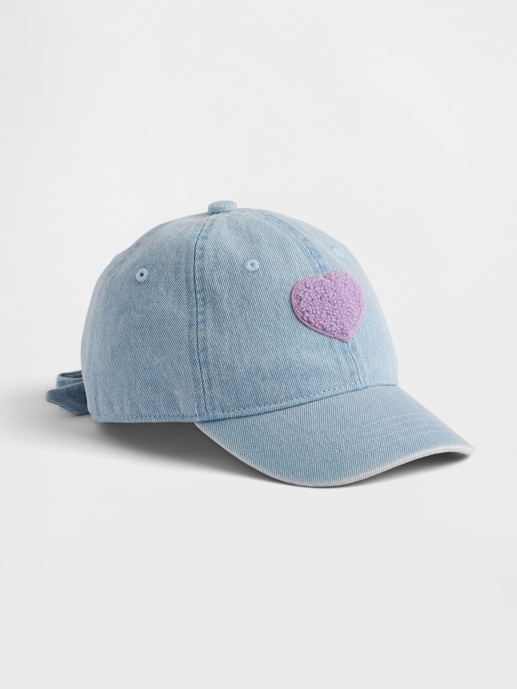 Light Wash Denim Terry Heart Baseball Hat - Image 1 of 2 Light Wash Denim Terry Heart Baseball Hat - Image 1 of 2