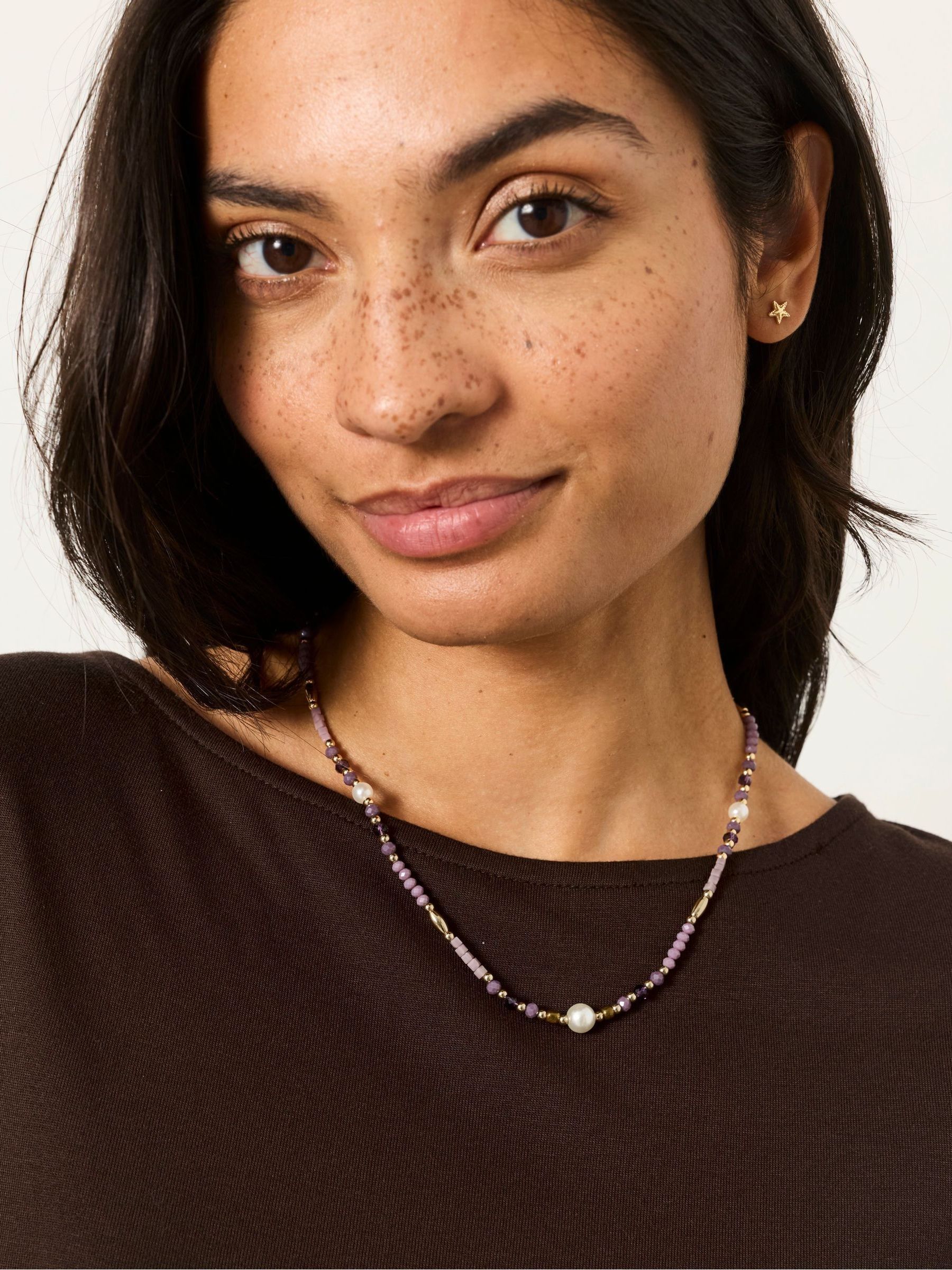 Purple Faux Pearl and Bead Necklace - Image 1 of 3 Purple Faux Pearl and Bead Necklace - Image 1 of 3