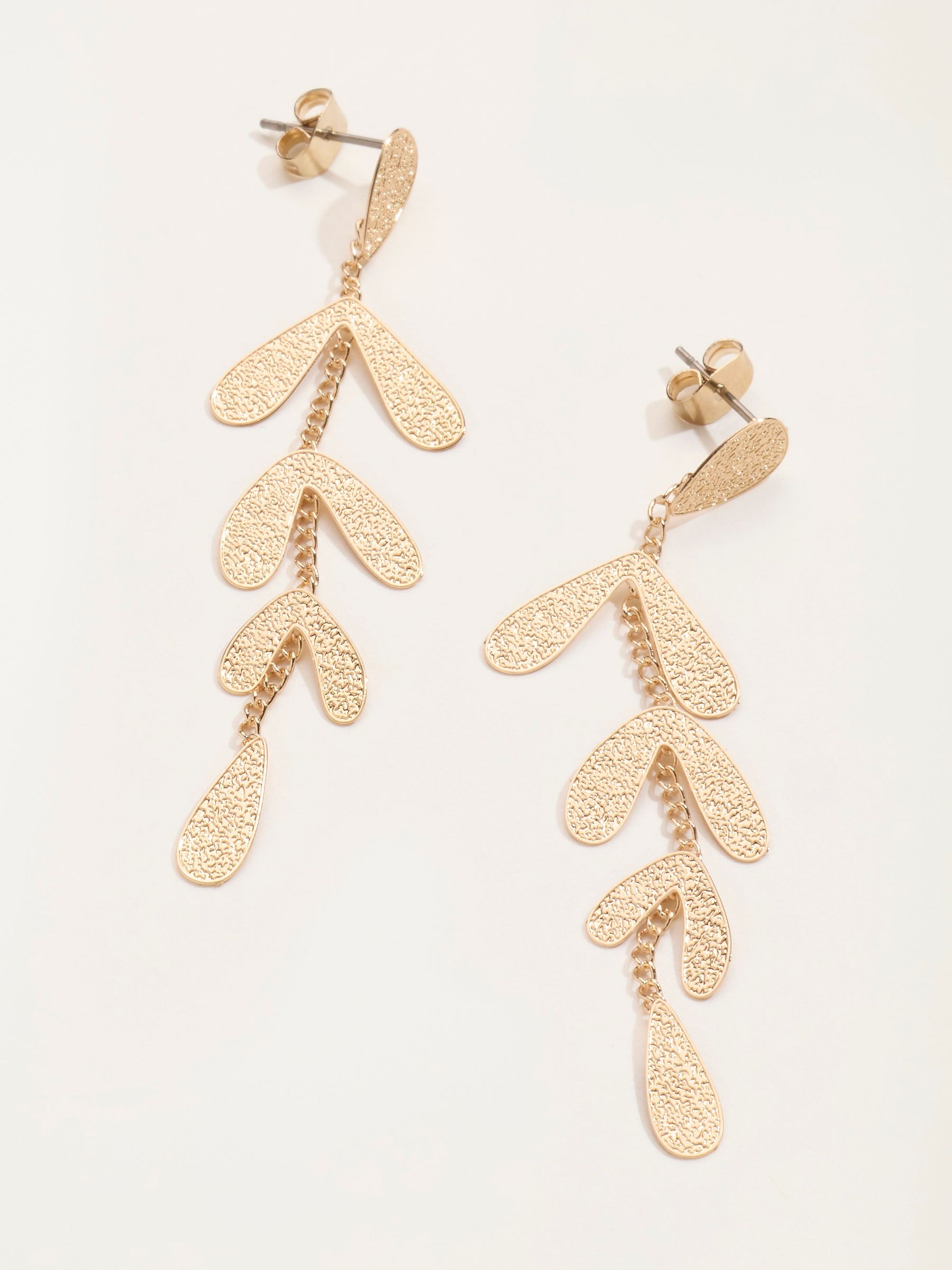 Gold Tone Leaf Drop Earrings - Image 2 of 4