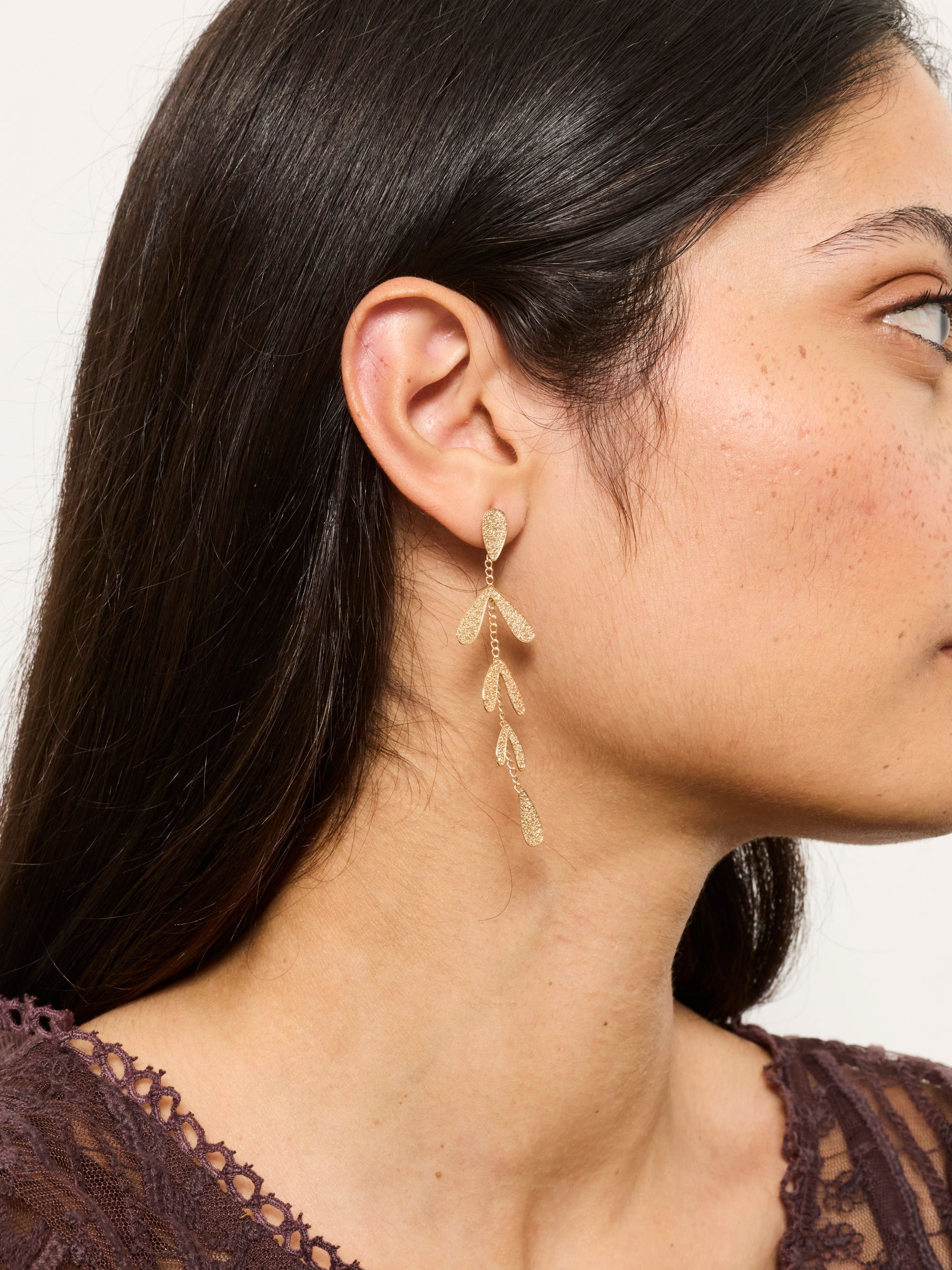 Gold Tone Leaf Drop Earrings - Image 3 of 4