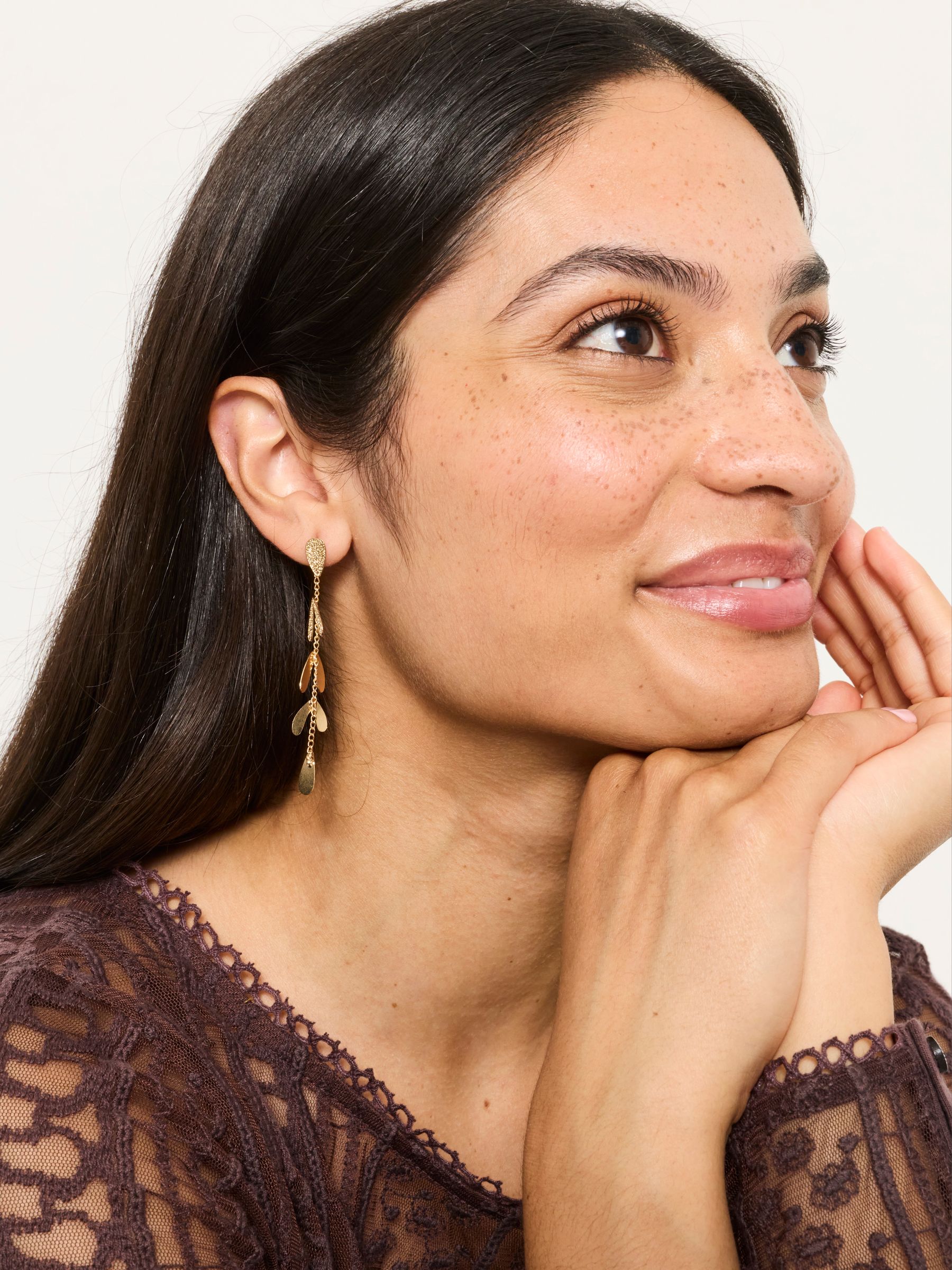 Gold Tone Leaf Drop Earrings - Image 4 of 4