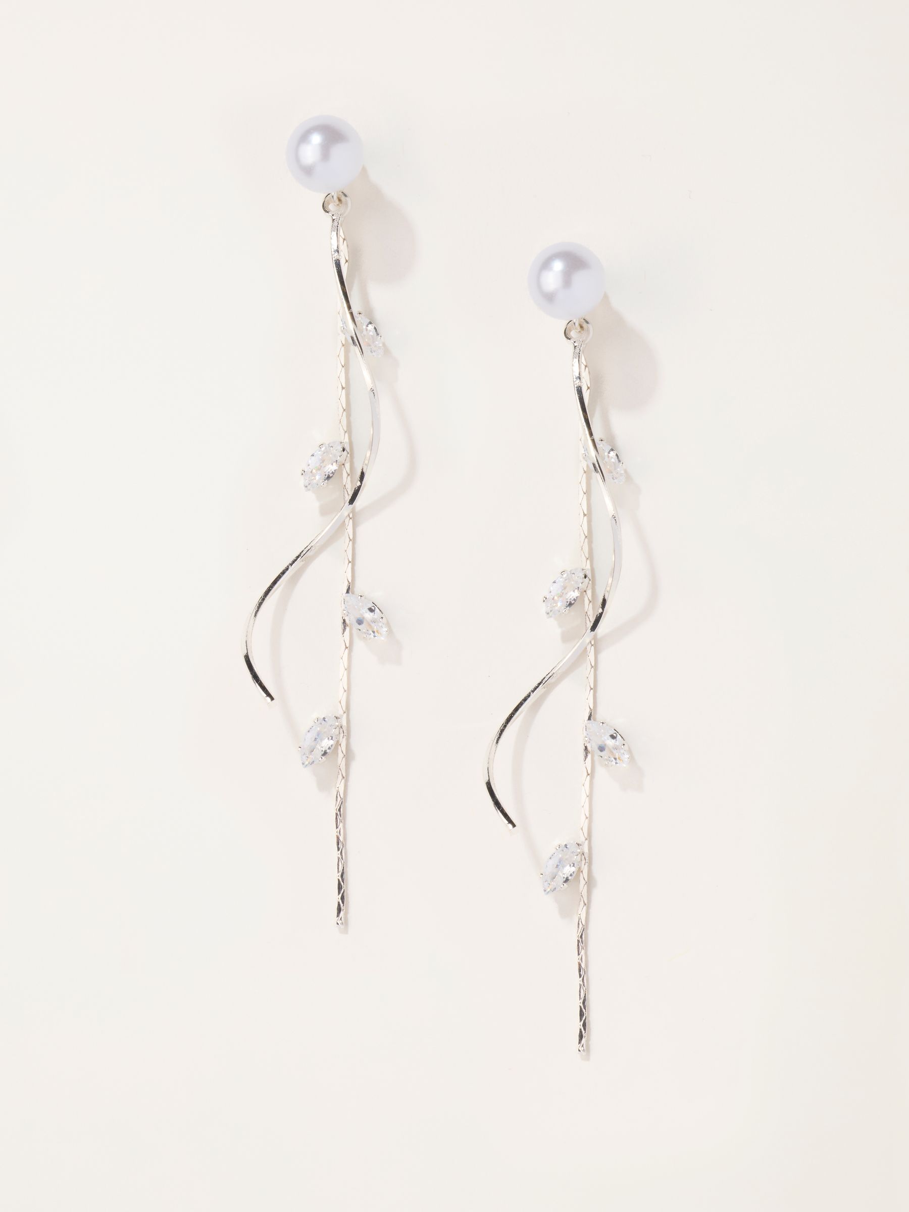 Silver Tone Faux Pearl Twist Earrings - Image 1 of 2