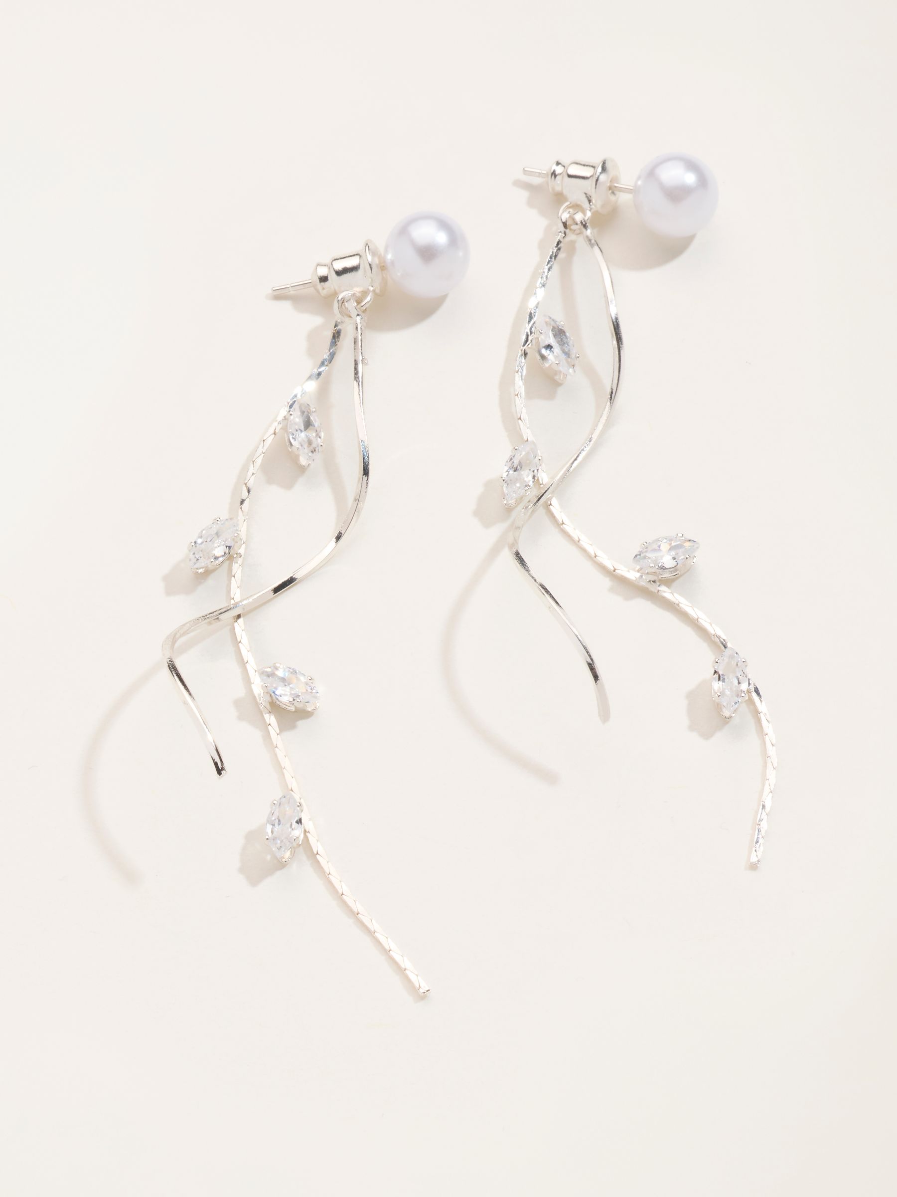 Silver Tone Faux Pearl Twist Earrings - Image 2 of 2