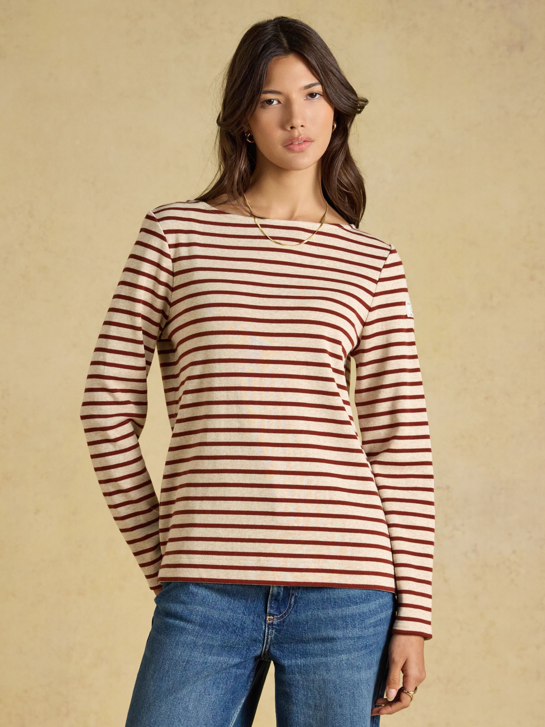 Harbour Oat Marl & Russet Long Sleeve Striped Boat Neck Breton Top - Image 1 of 6