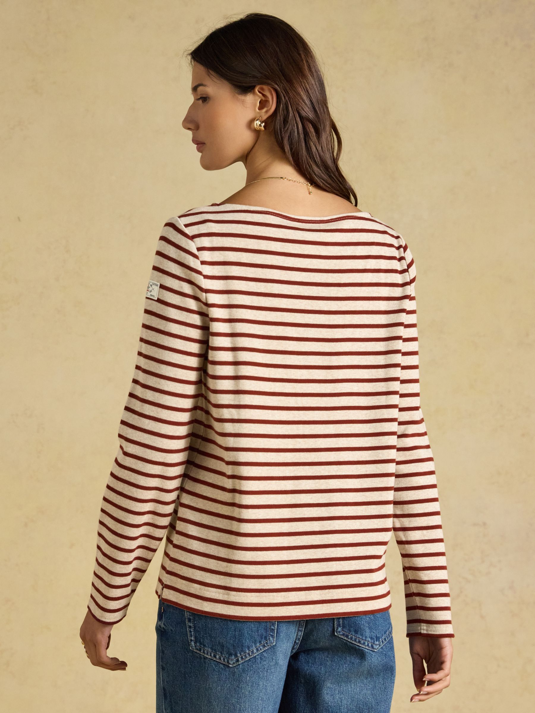 Harbour Oat Marl & Russet Long Sleeve Striped Boat Neck Breton Top - Image 2 of 6