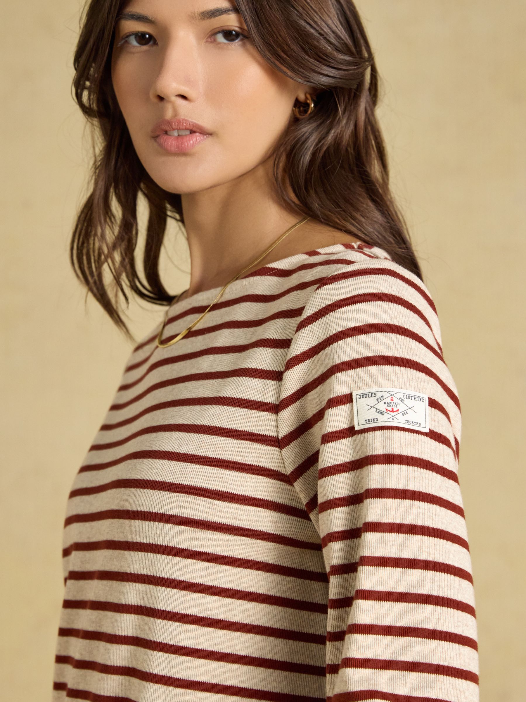 Harbour Oat Marl & Russet Long Sleeve Striped Boat Neck Breton Top - Image 3 of 6