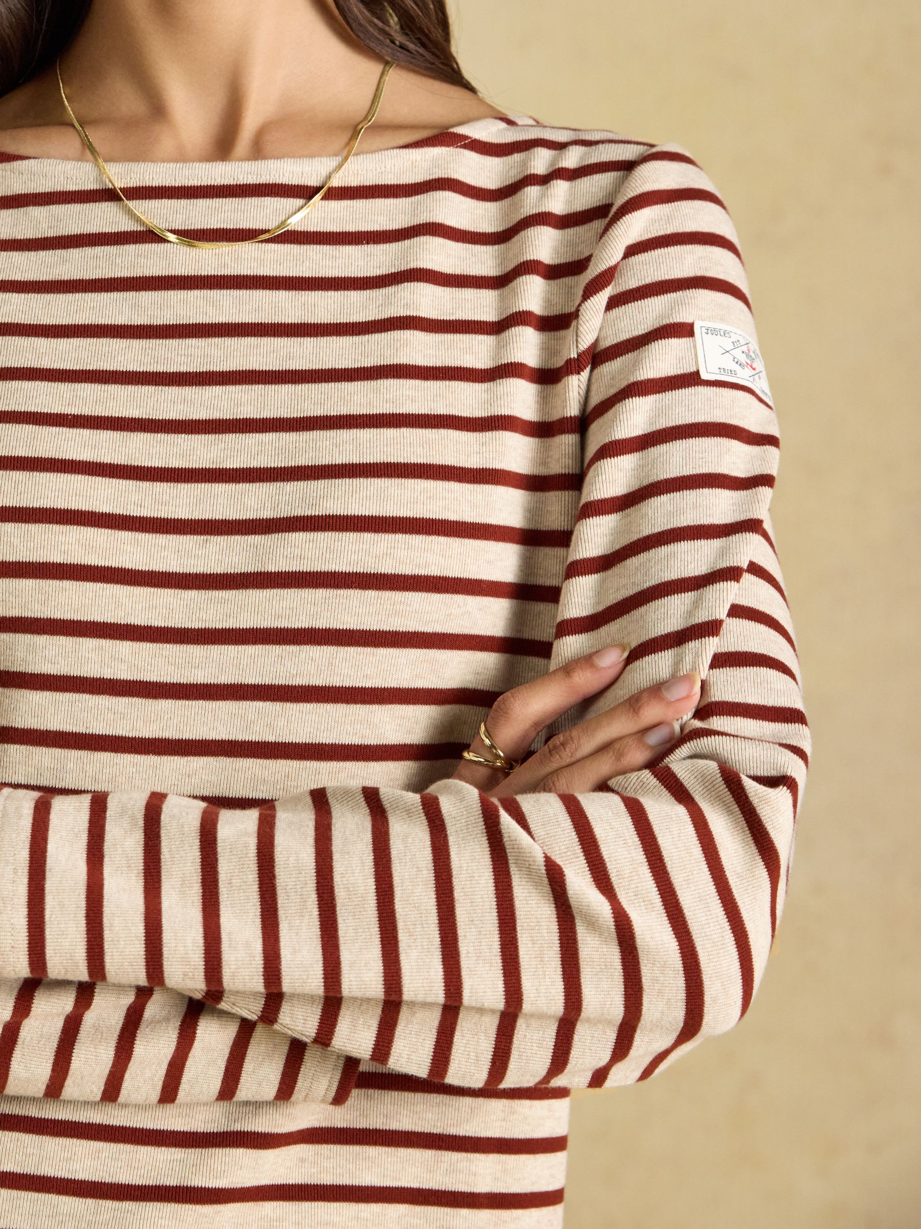 Harbour Oat Marl & Russet Long Sleeve Striped Boat Neck Breton Top - Image 5 of 6