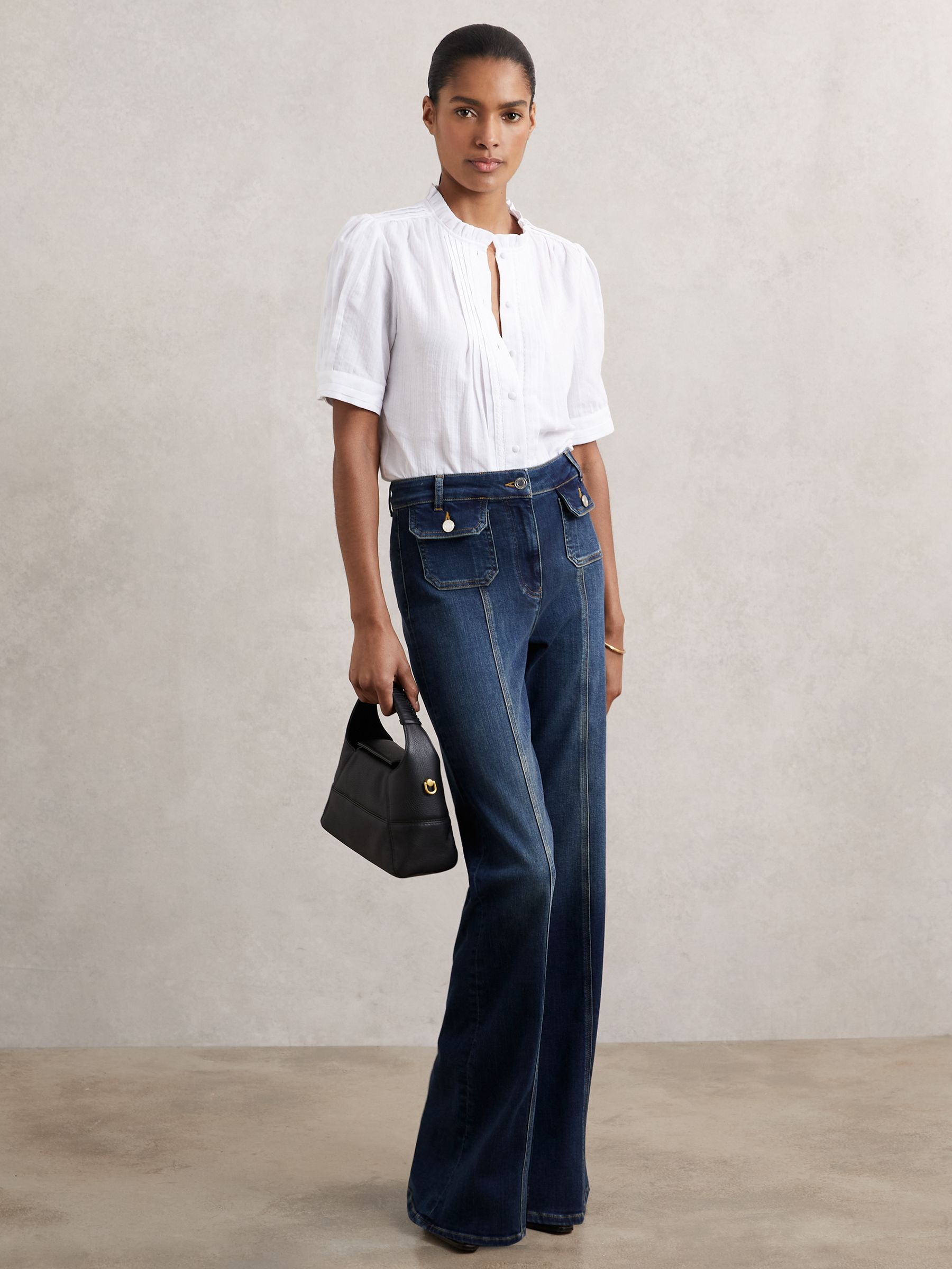 Cotton Muslin Frill-Neck Top in Ivory - Image 3 of 6