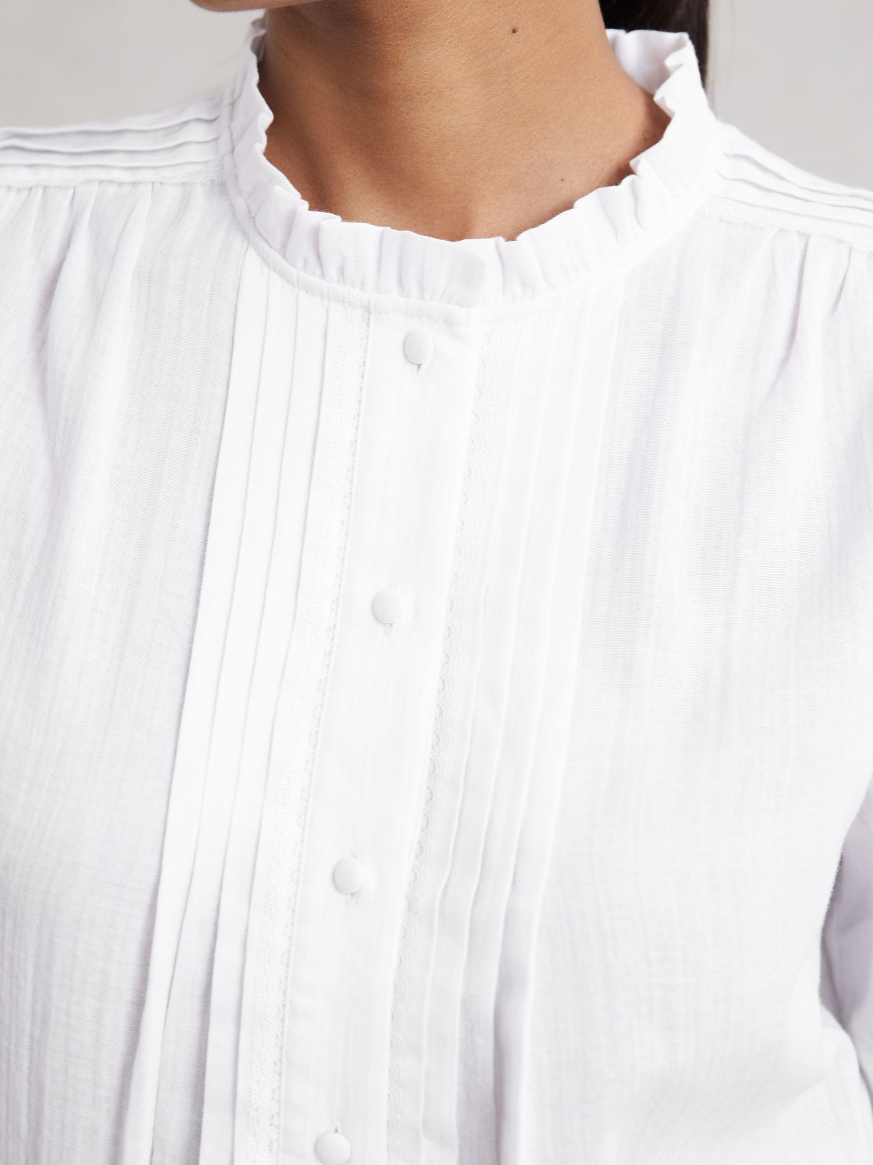 Cotton Muslin Frill-Neck Top in Ivory - Image 4 of 6
