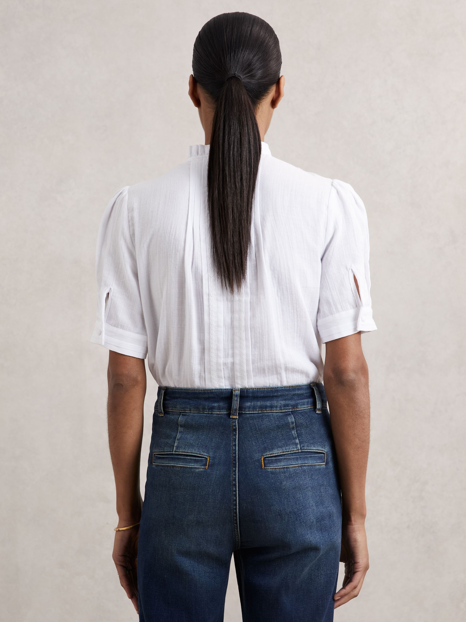 Cotton Cheesecloth Frill-Neck Top in Ivory - image 4