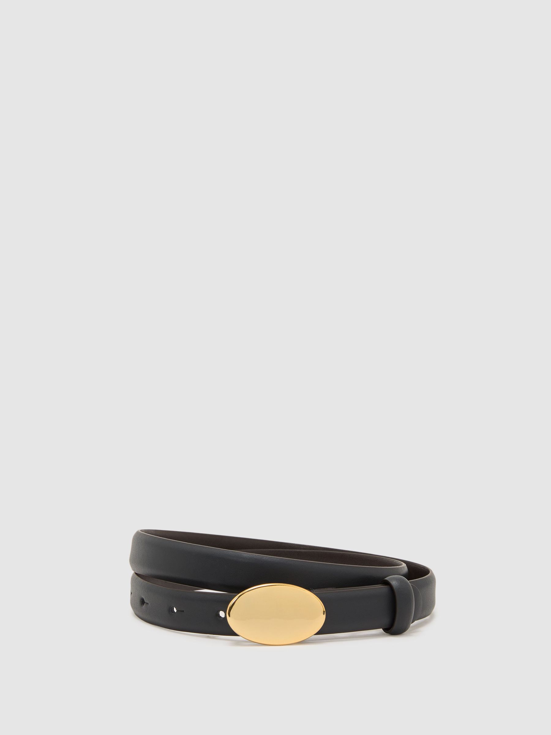 Leather Oval-Buckle Belt in Navy - image 3