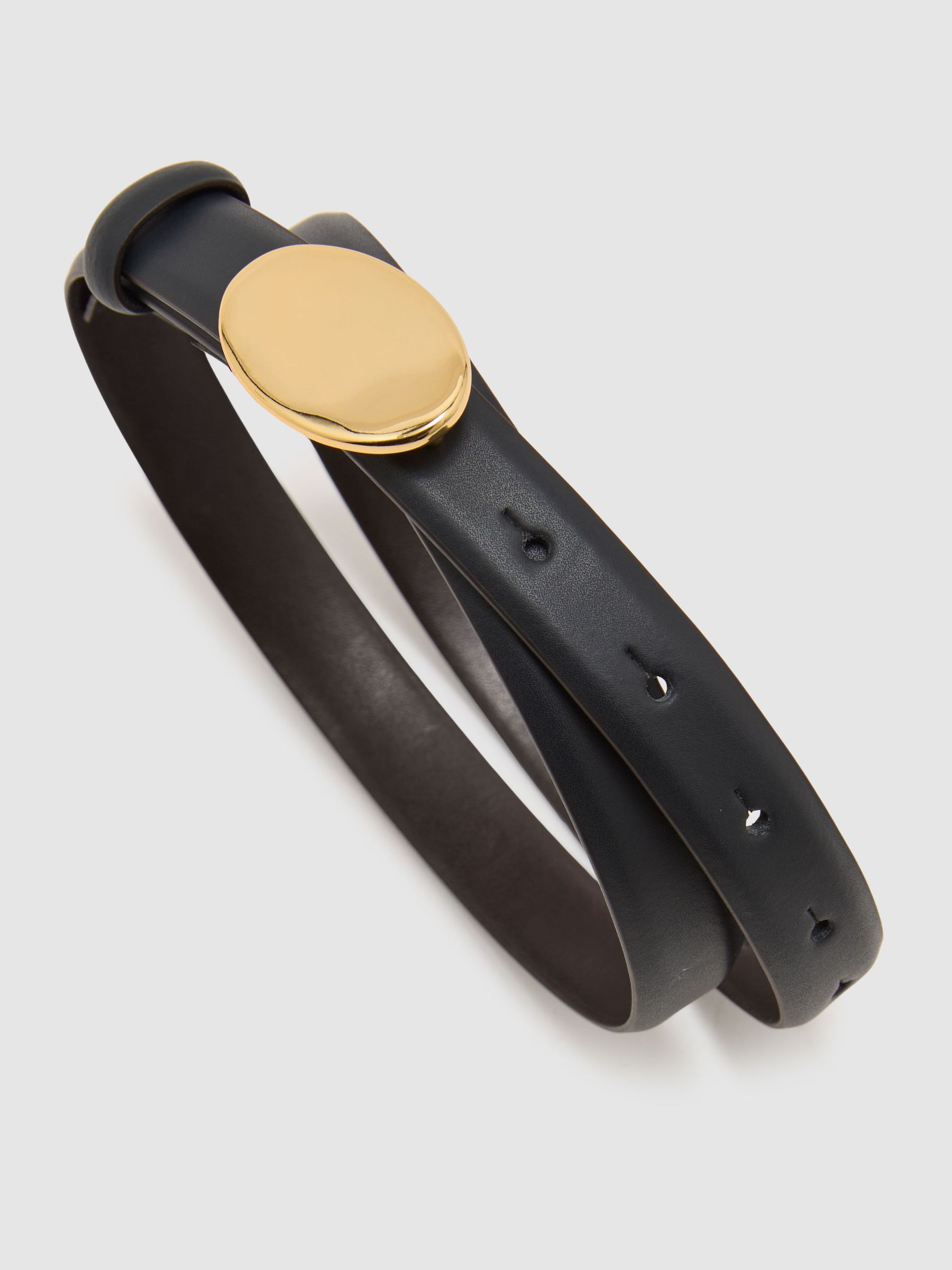Leather Oval-Buckle Belt in Navy - image 1