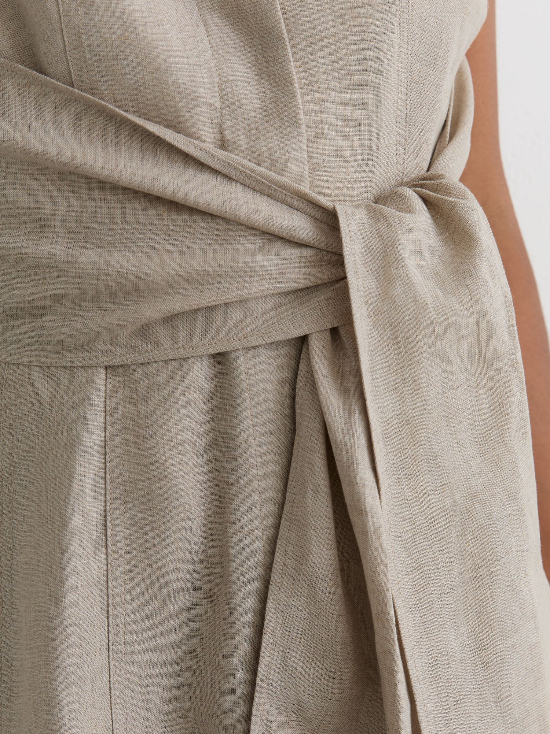 Petite Linen Tie-Waist Tailored Midi Dress in Neutral - Image 4 of 8