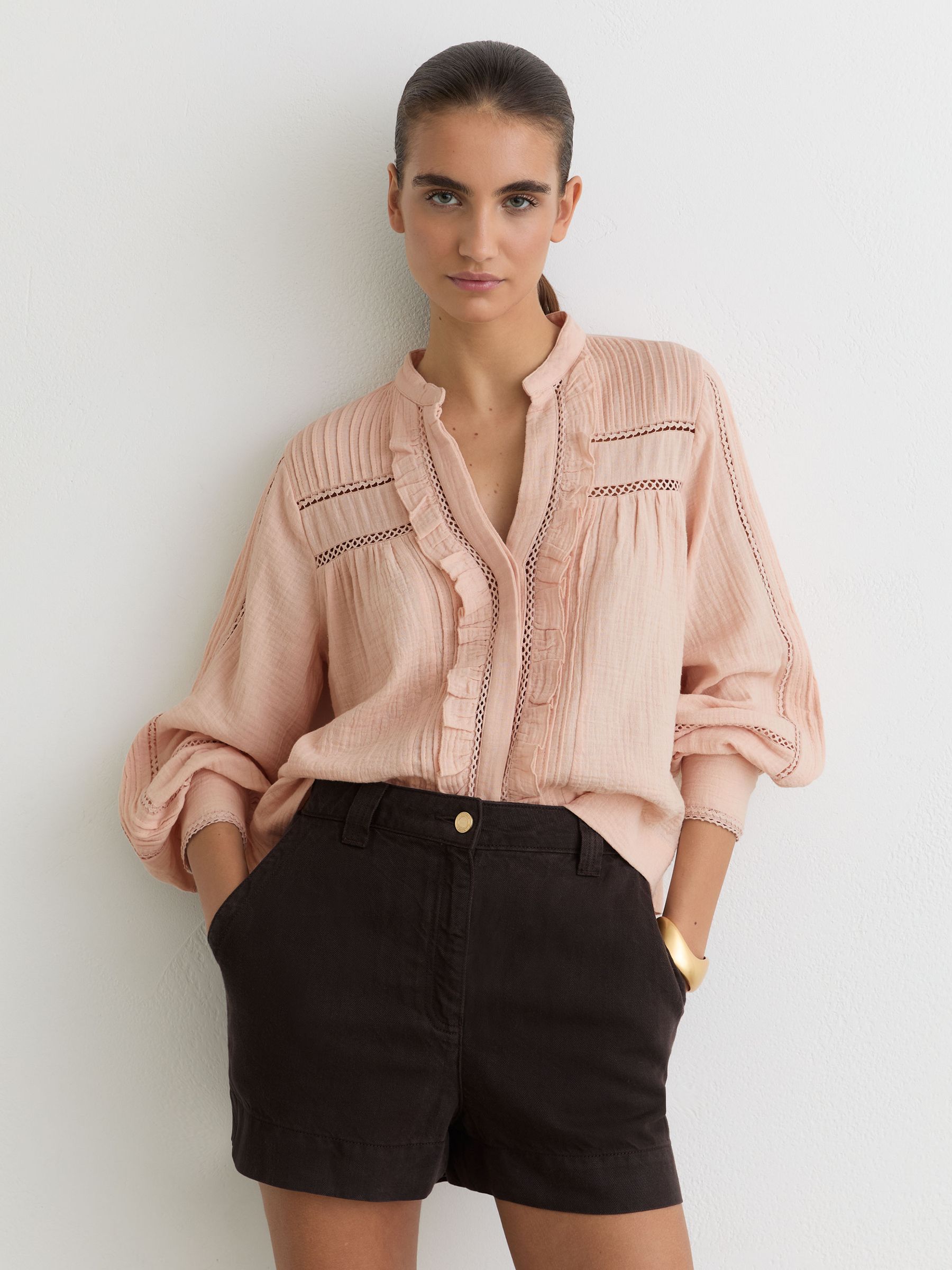 Cotton Cheesecloth Long-Sleeve Top in Pale Pink - Image 1 of 6