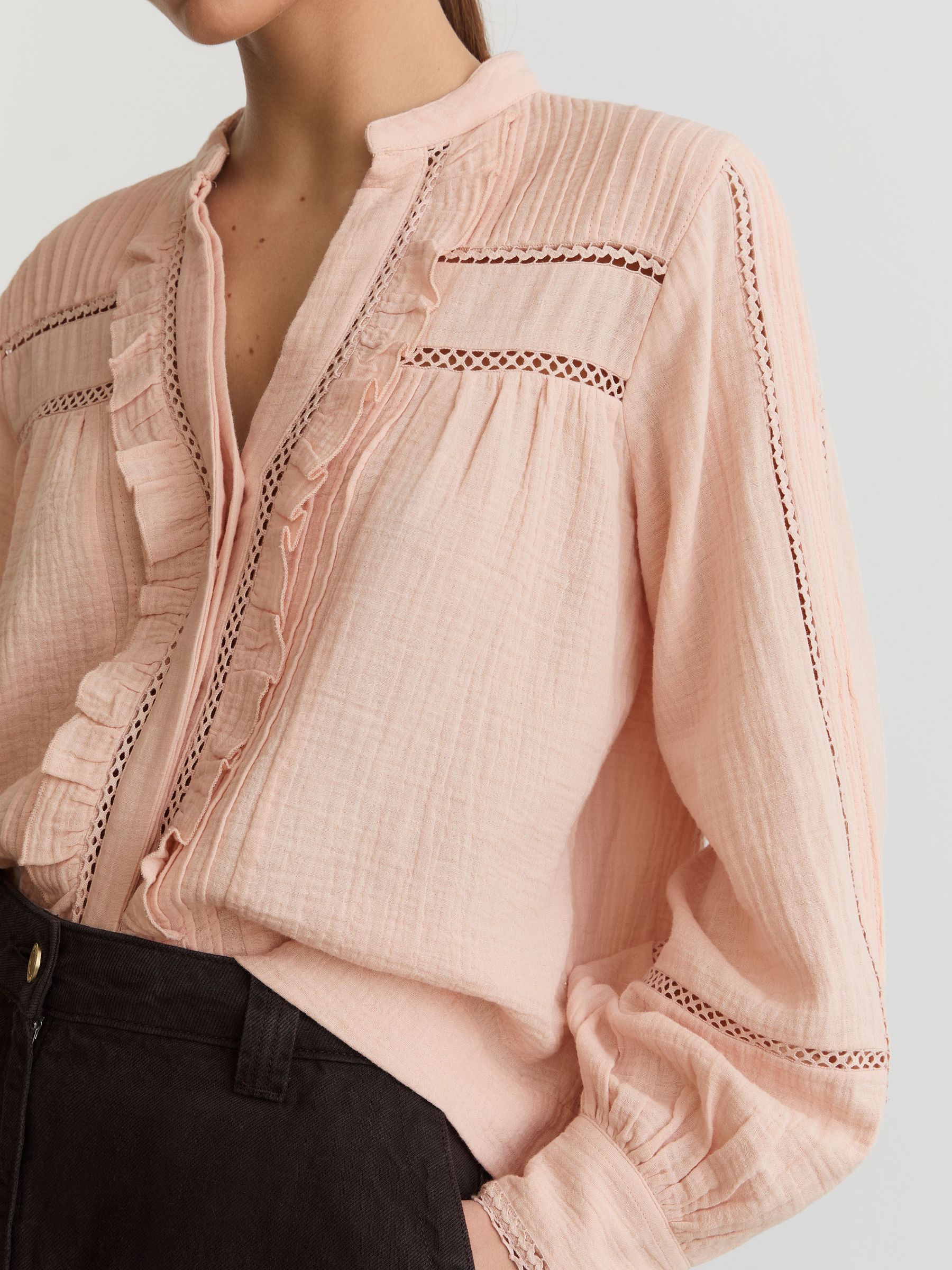 Cotton Cheesecloth Long-Sleeve Top in Pale Pink - Image 4 of 6