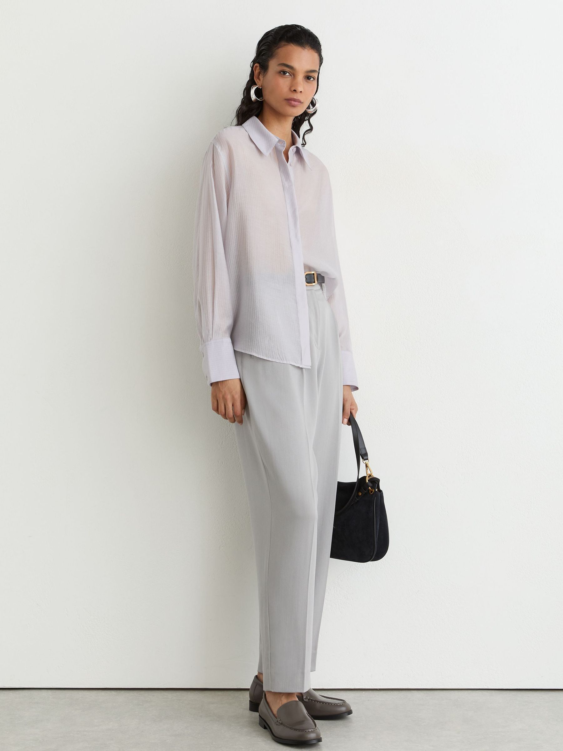 Sheer Striped Long-Sleeve Shirt in Blue - Image 4 of 7