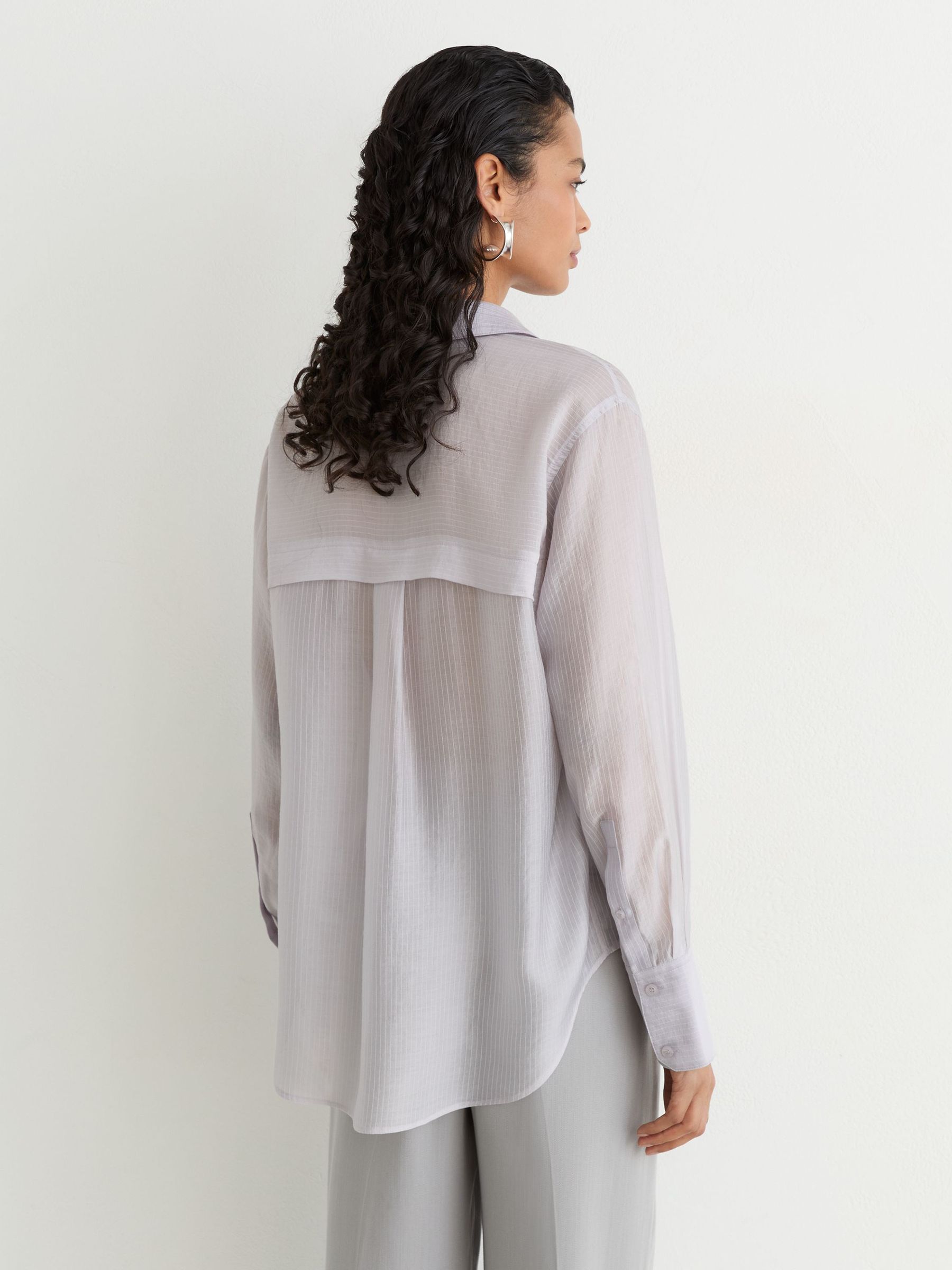 Sheer Striped Long-Sleeve Shirt in Blue - Image 5 of 7