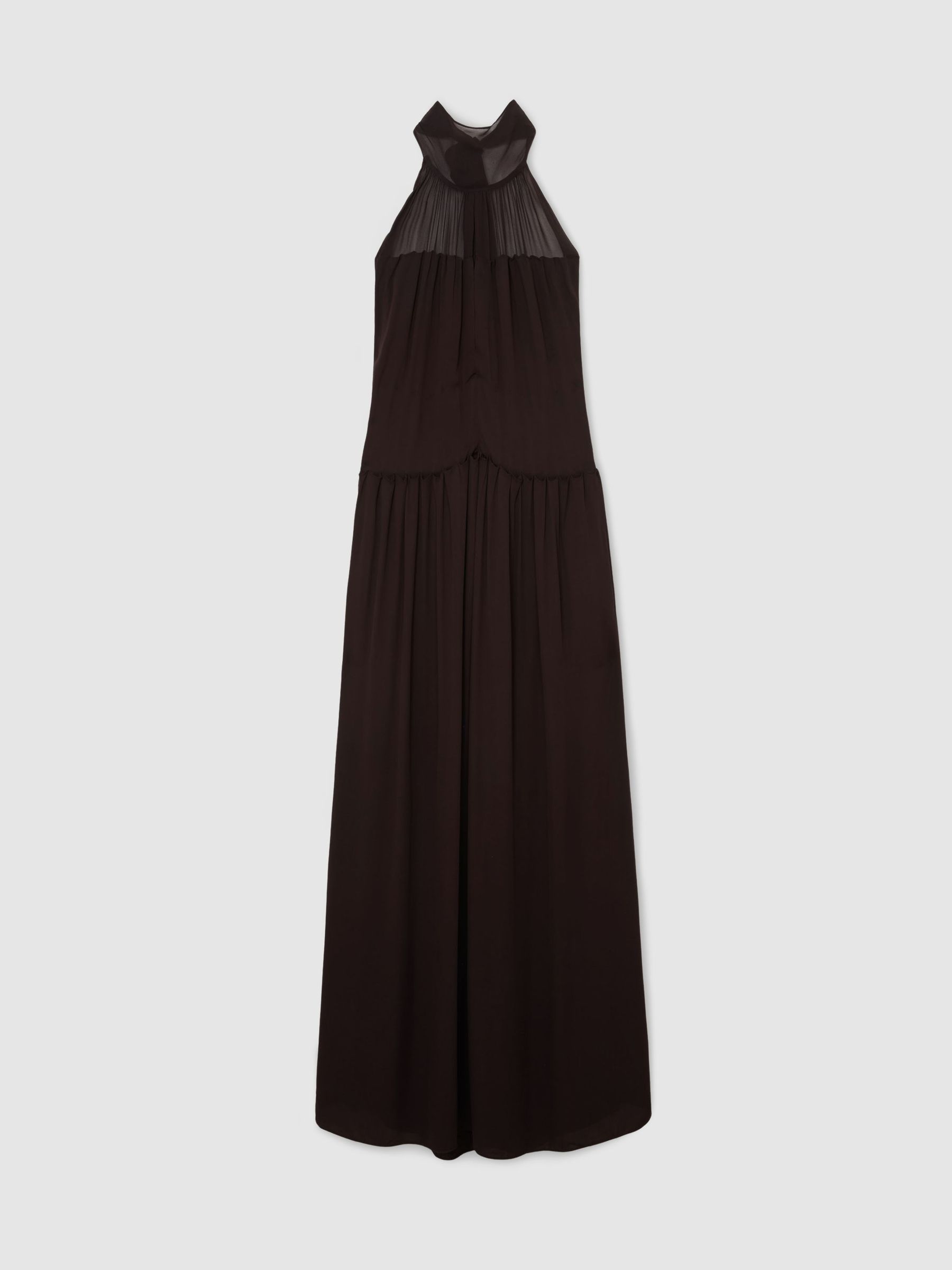 Atelier Chiffon Draped Halterneck Maxi Dress in Chocolate - Image 2 of 7