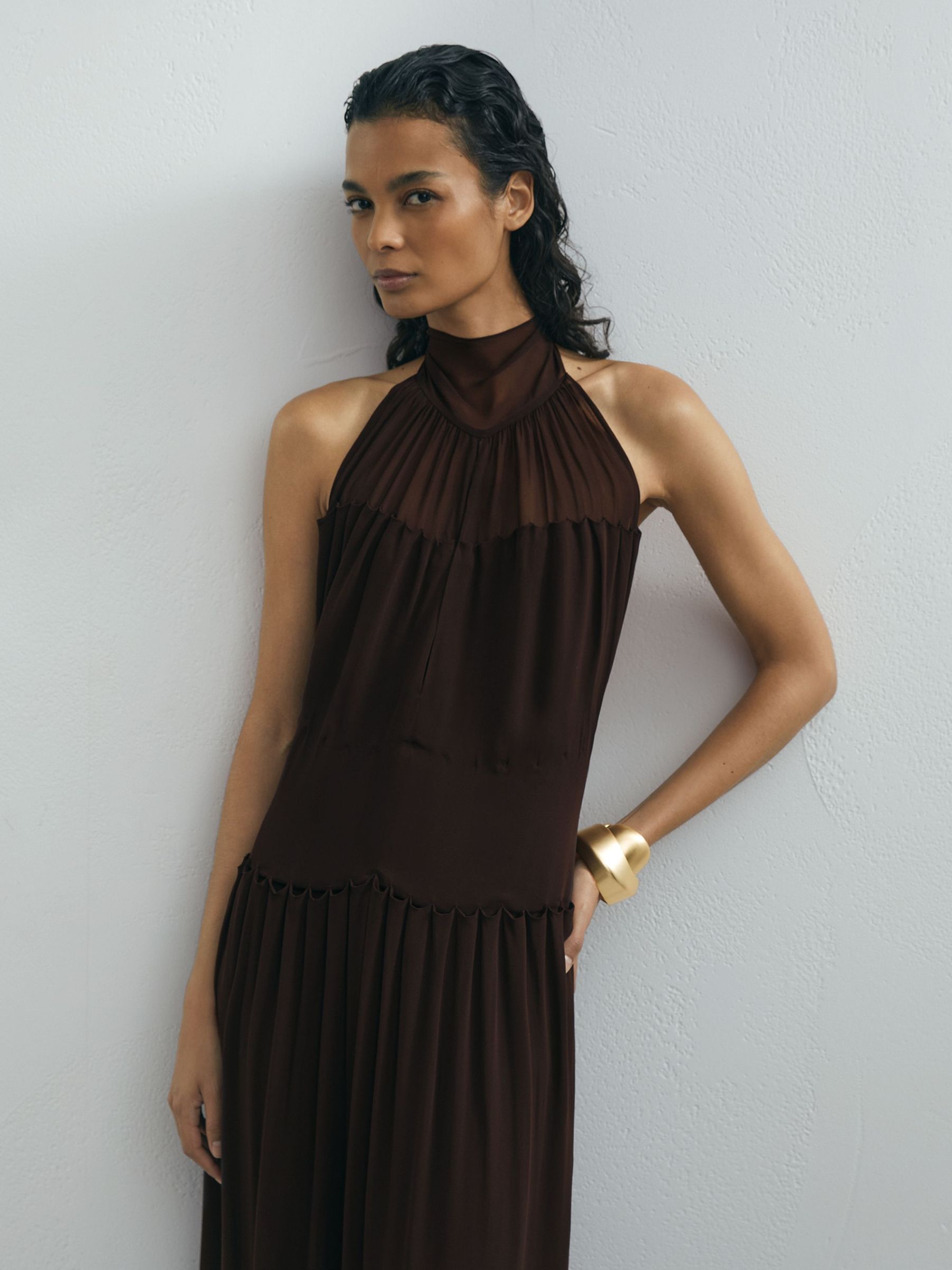 brown halter neck maxi dress 6 / Chocolate