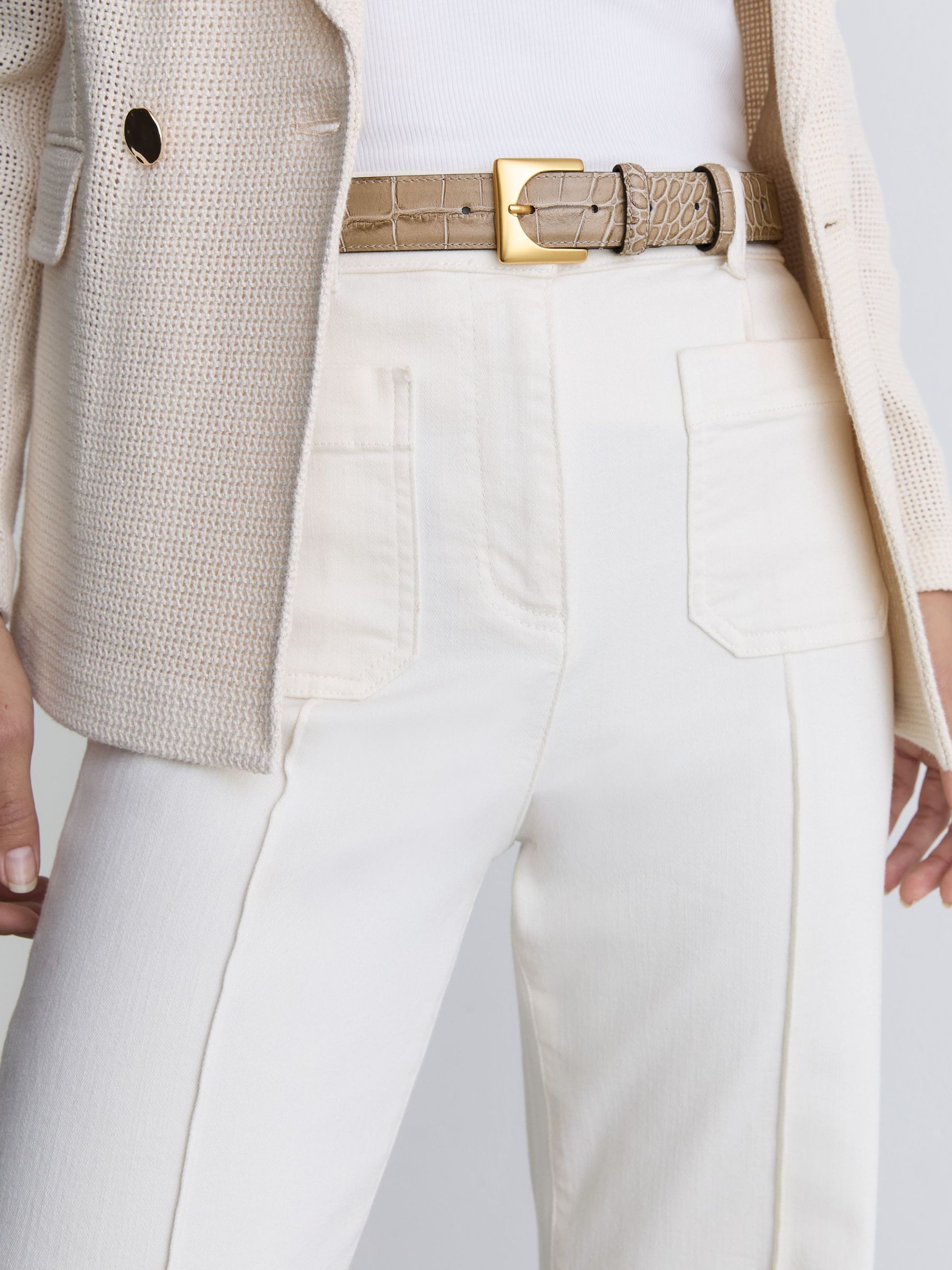 Croc-Effect Leather Square-Buckle Belt in Stone - image 5