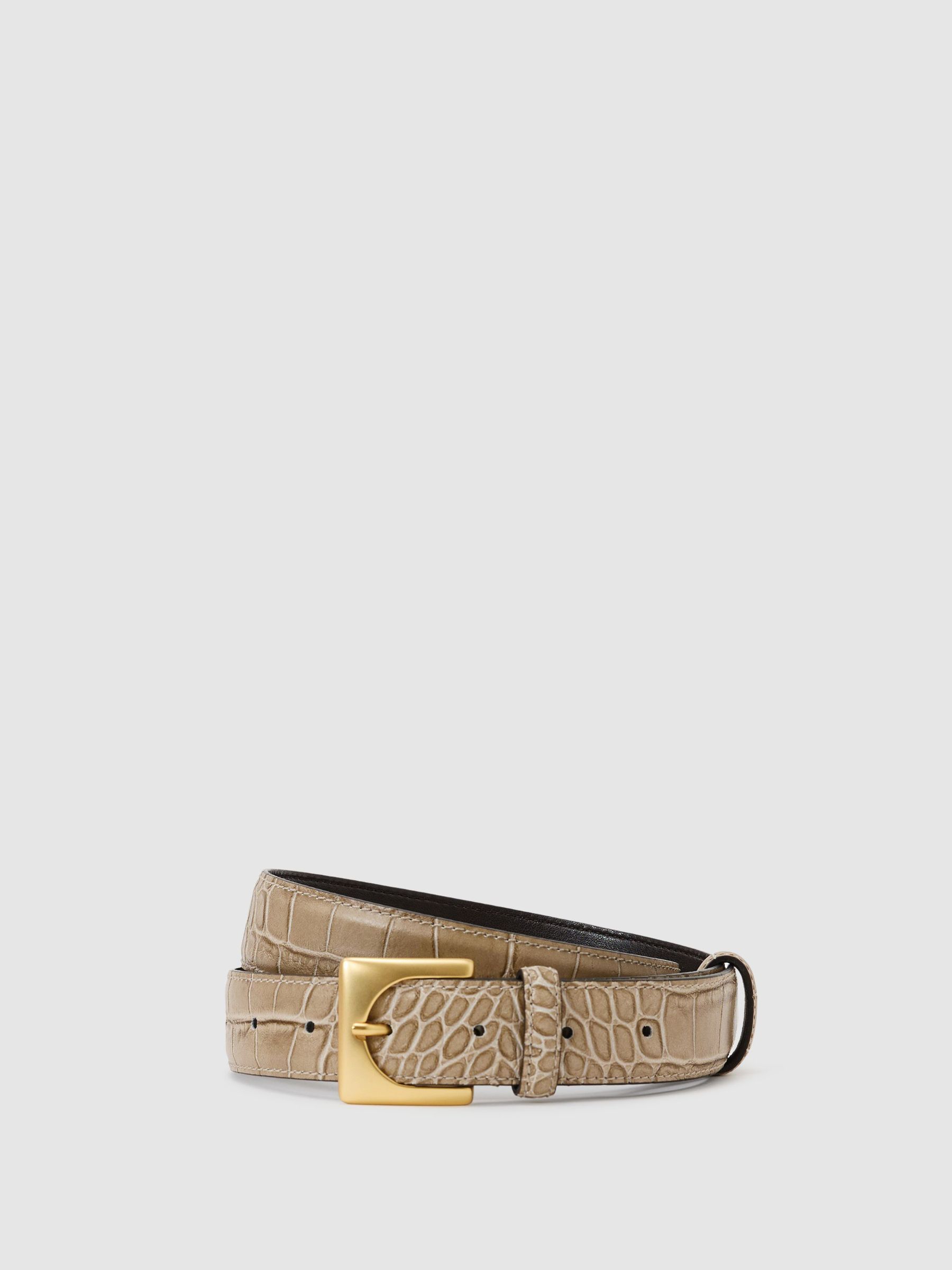 Croc-Effect Leather Square-Buckle Belt in Stone - image 1