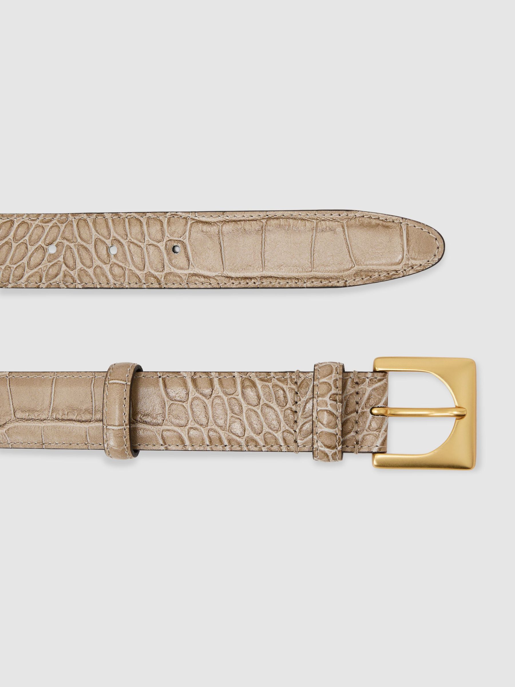 Croc-Effect Leather Square-Buckle Belt in Stone - image 4