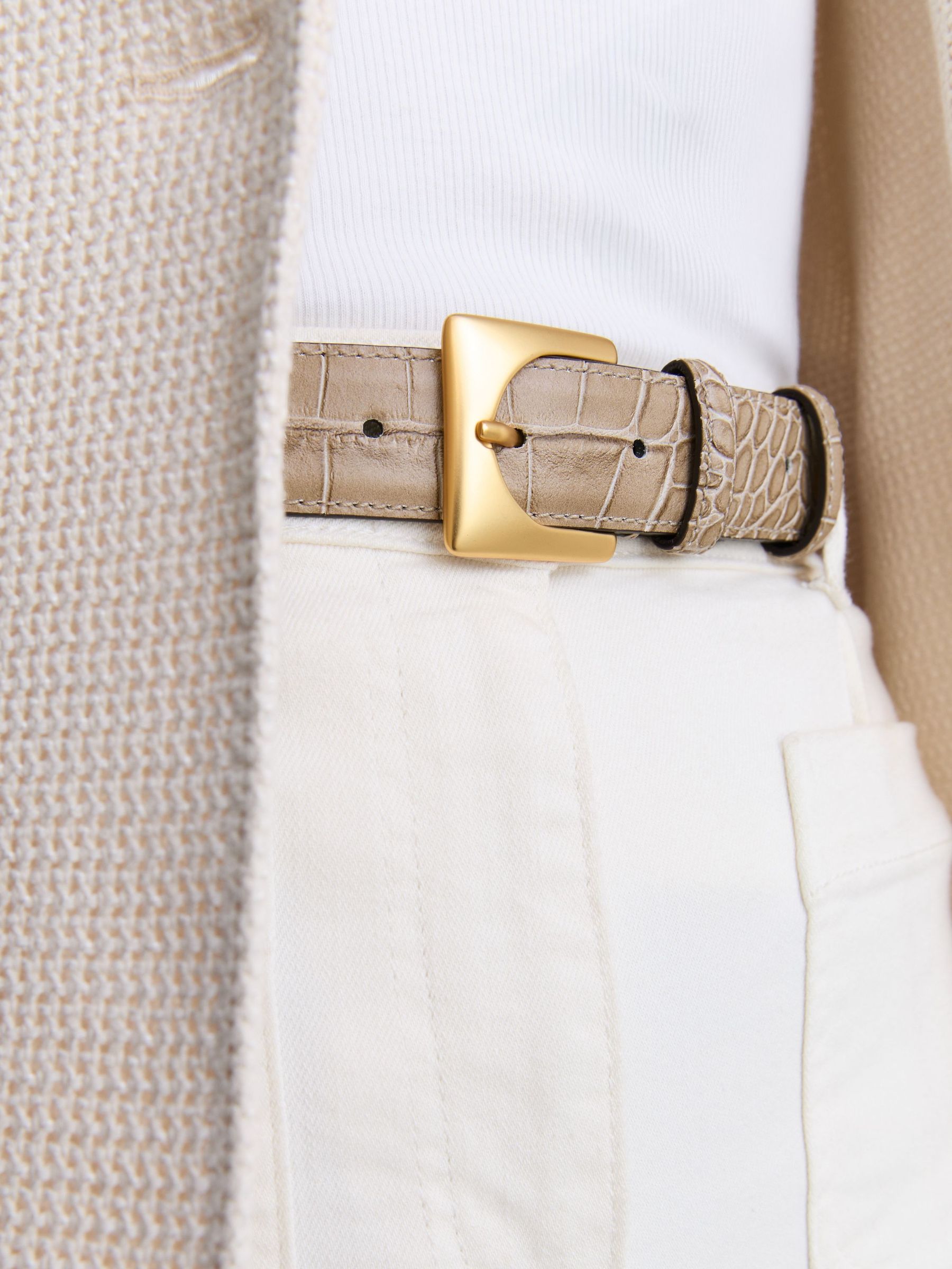 Croc-Effect Leather Square-Buckle Belt in Stone - image 3