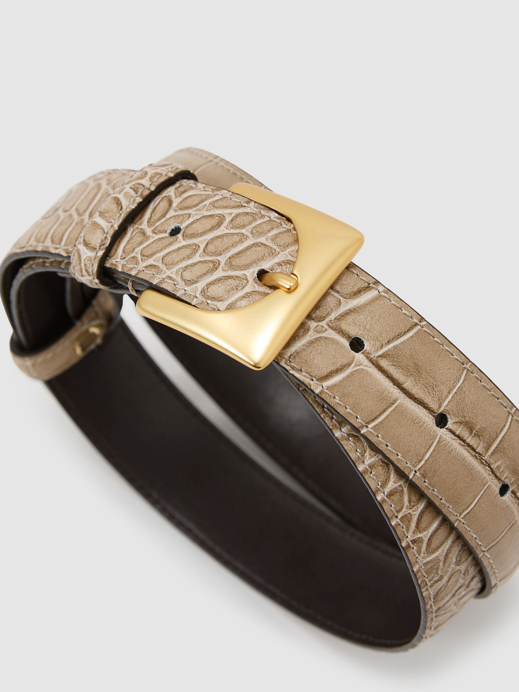 Croc-Effect Leather Square-Buckle Belt in Stone - image 2
