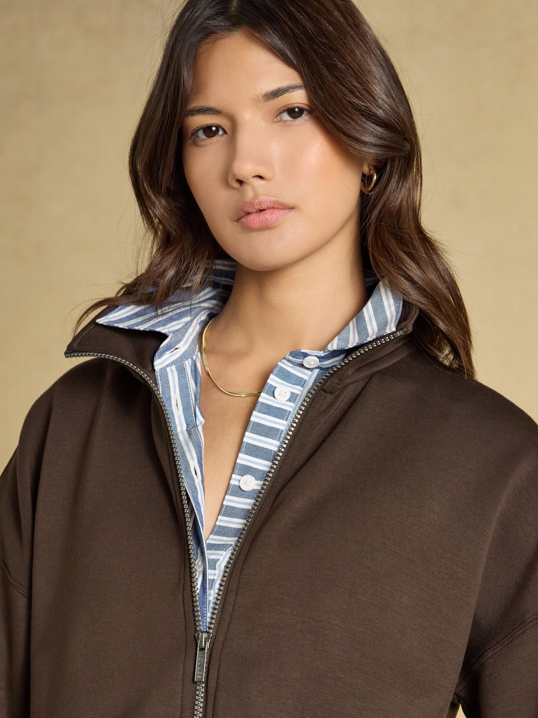 Chocolate Brown Soft Full Zip Funnel Neck Sweatshirt - Image 4 of 8