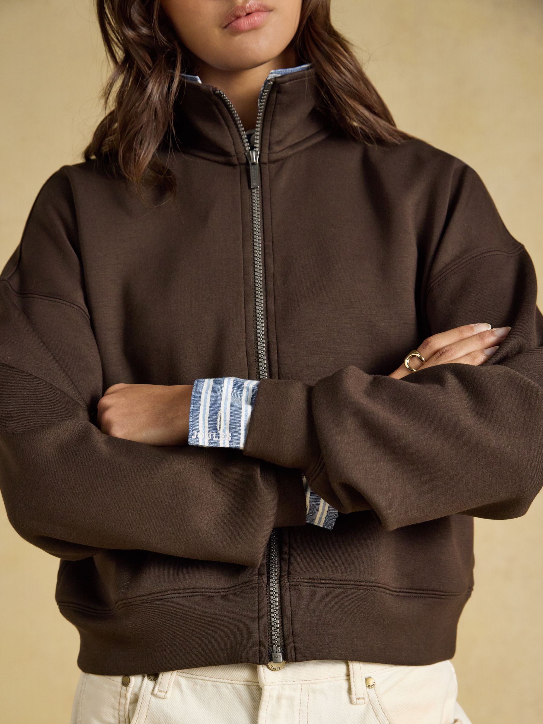 Chocolate Brown Soft Full Zip Funnel Neck Sweatshirt - Image 6 of 8