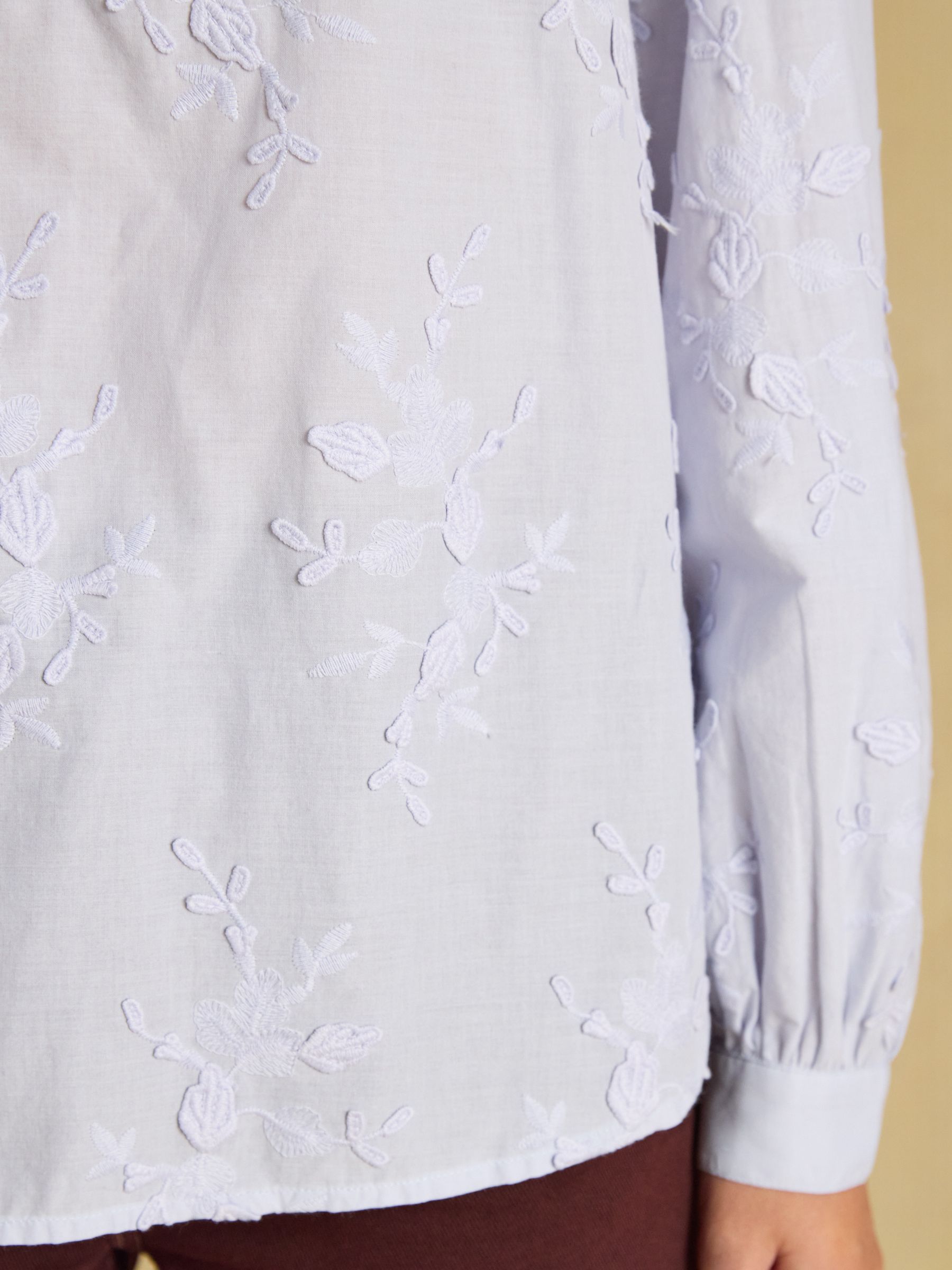 Melanie Light Blue Embroidered Frill Neck Blouse - Image 6 of 8