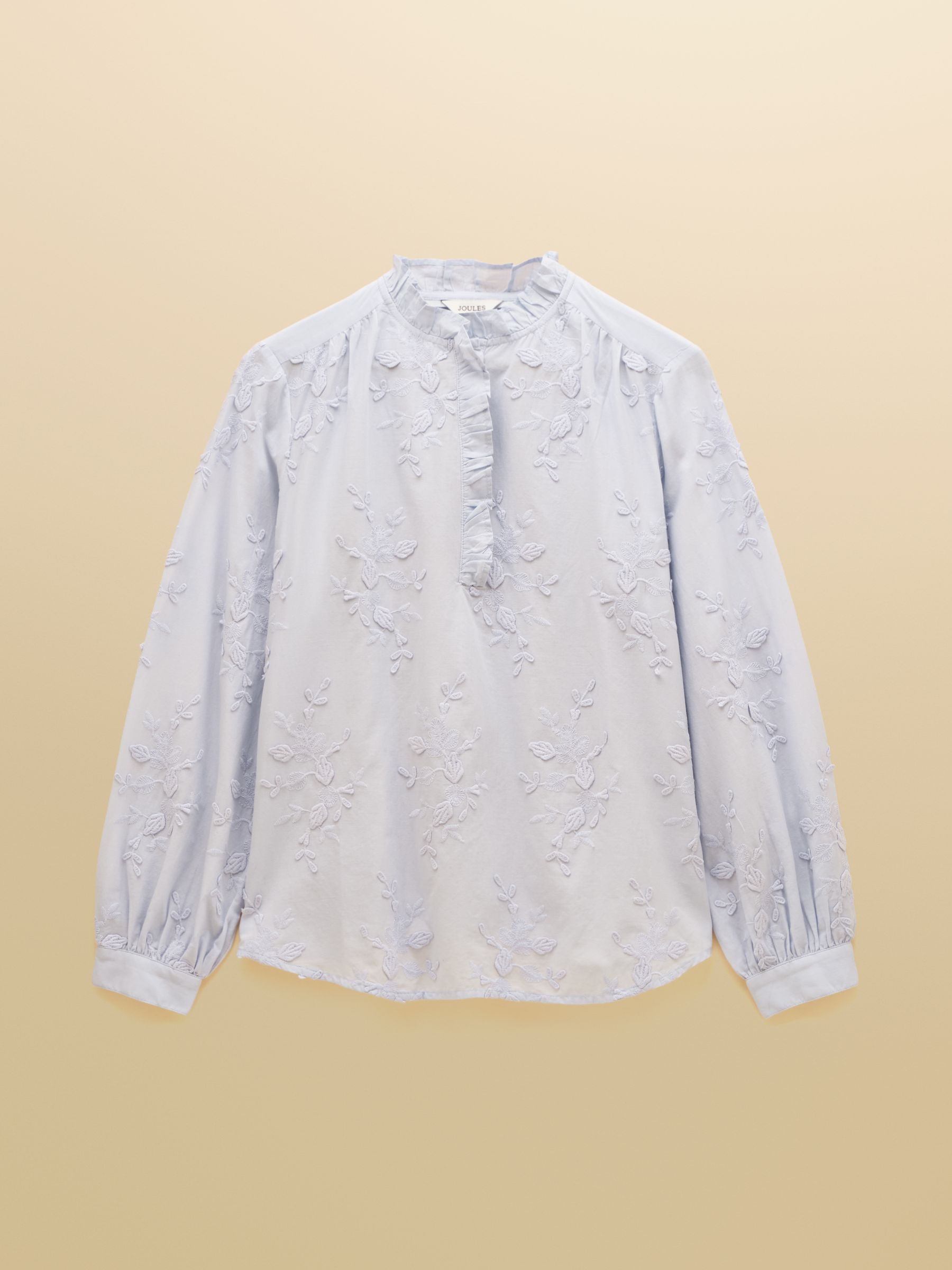 Melanie Light Blue Embroidered Frill Neck Blouse - Image 8 of 8 Melanie Light Blue Embroidered Frill Neck Blouse - Image 8 of 8