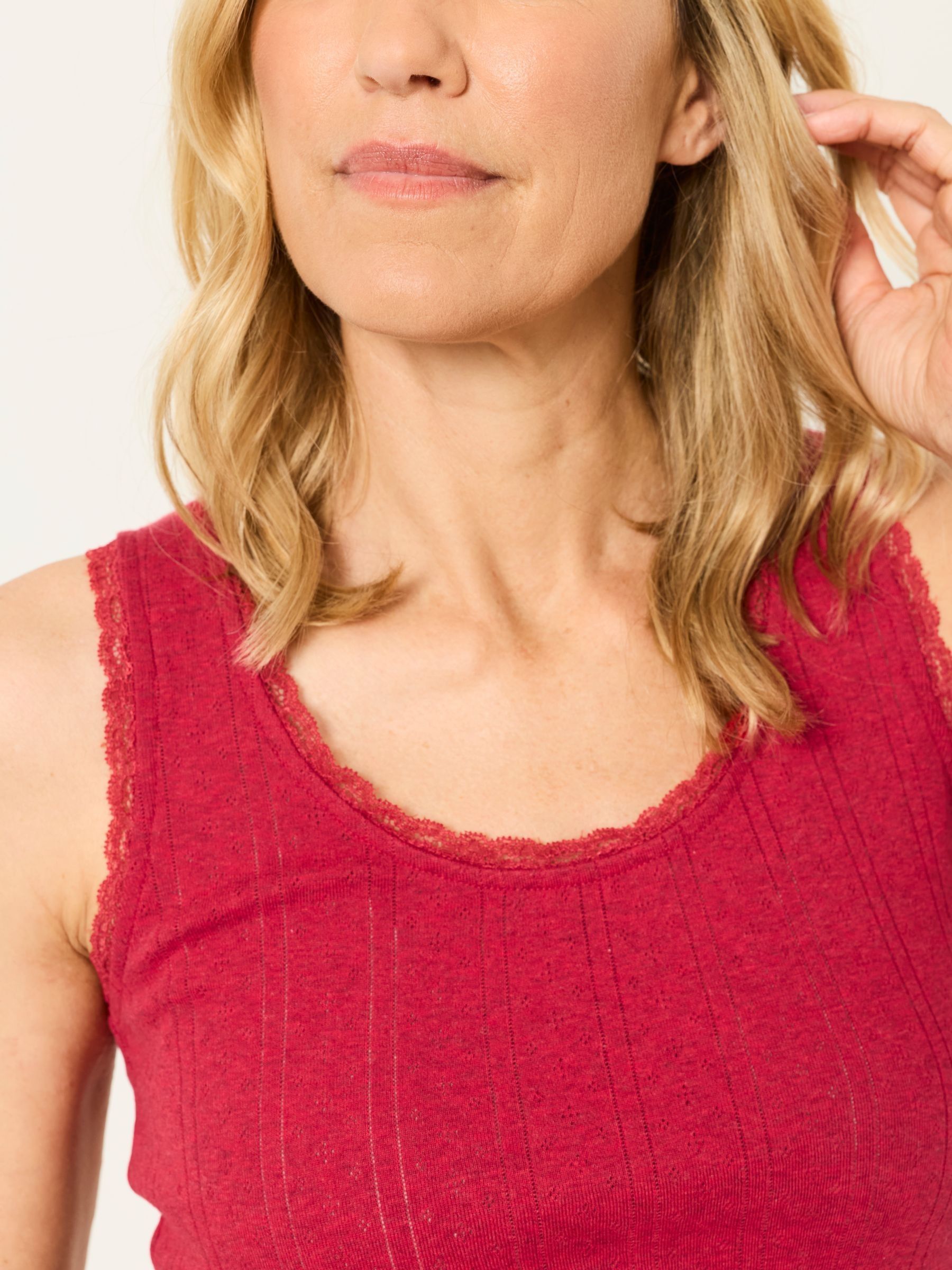 Olivia Red Pointelle Lace Trim Vest - Image 4 of 6