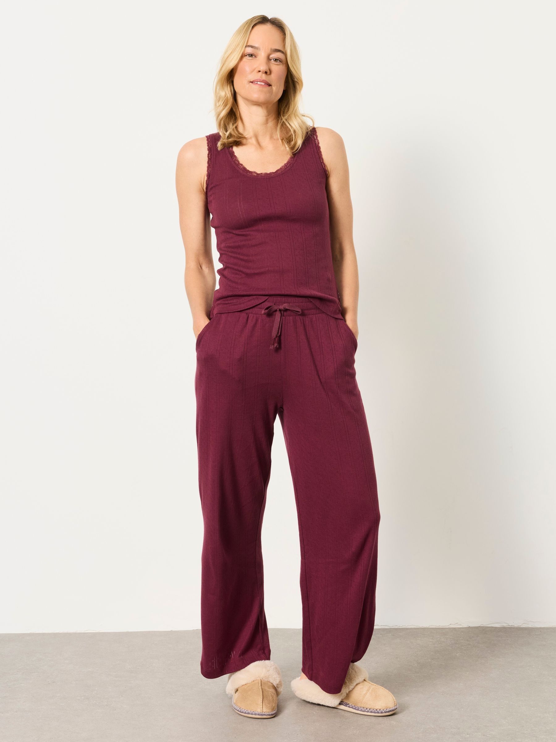 Lola Plum Purple Pointelle Wide Leg Trousers - Image 3 of 6