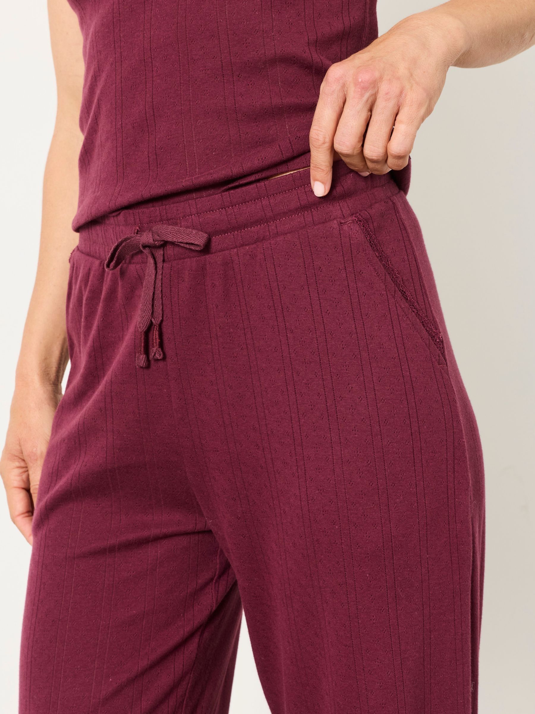 Lola Plum Purple Pointelle Wide Leg Trousers - Image 5 of 6
