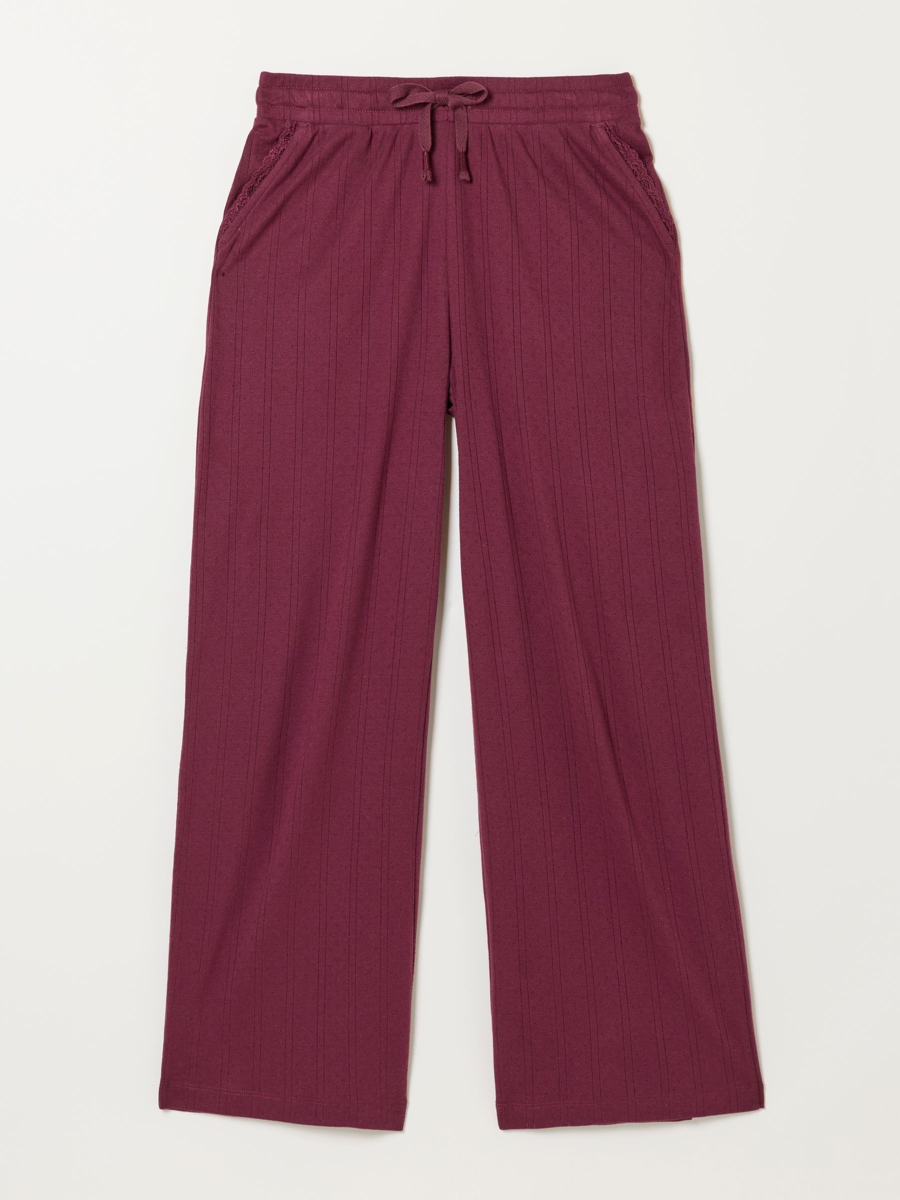 Lola Plum Purple Pointelle Wide Leg Trousers - Image 6 of 6