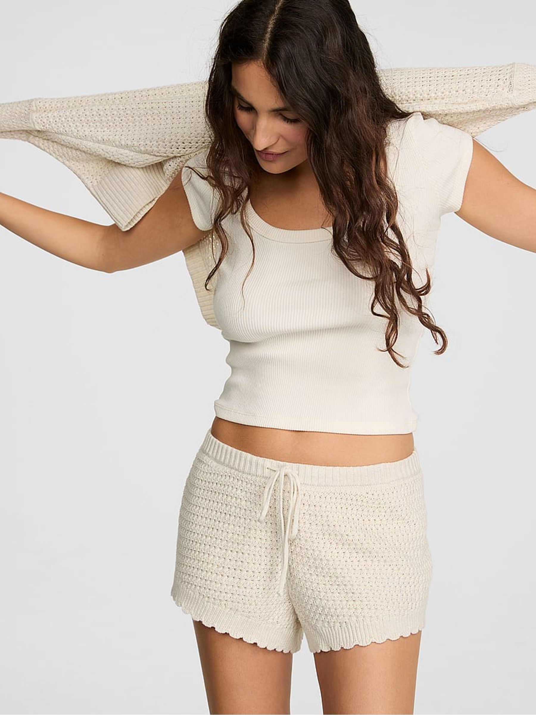 Natural Heather White Crochet Shorts - Image 1 of 2