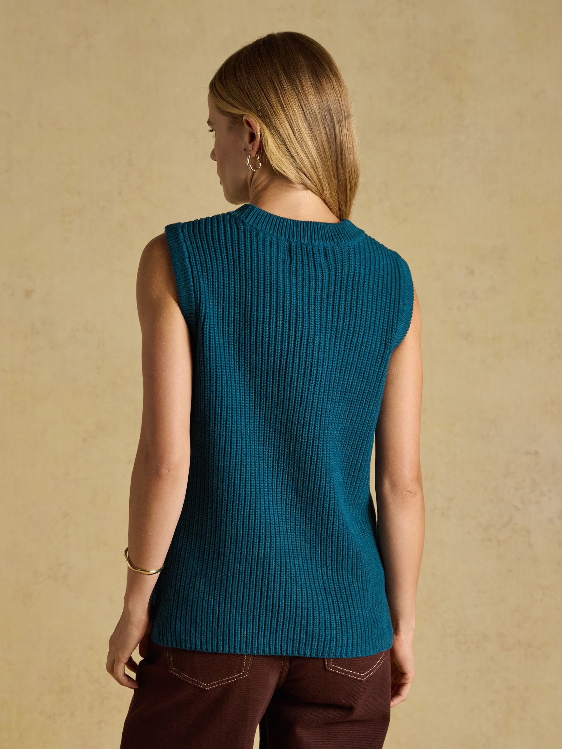 Teal Blue Crew Neck Ribbed Knitted Vest - Image 2 of 6