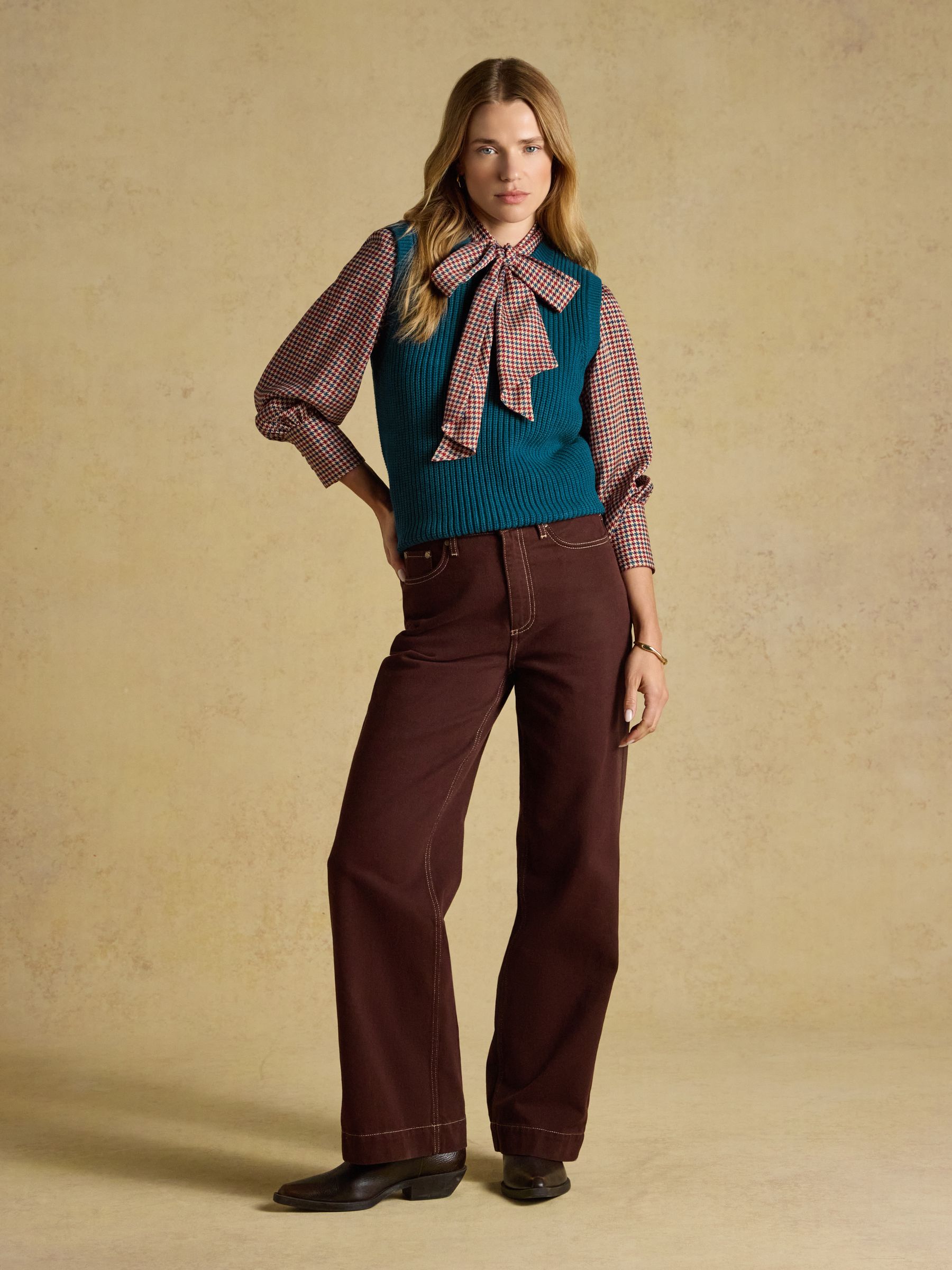 Teal Blue Crew Neck Ribbed Knitted Vest - Image 3 of 6