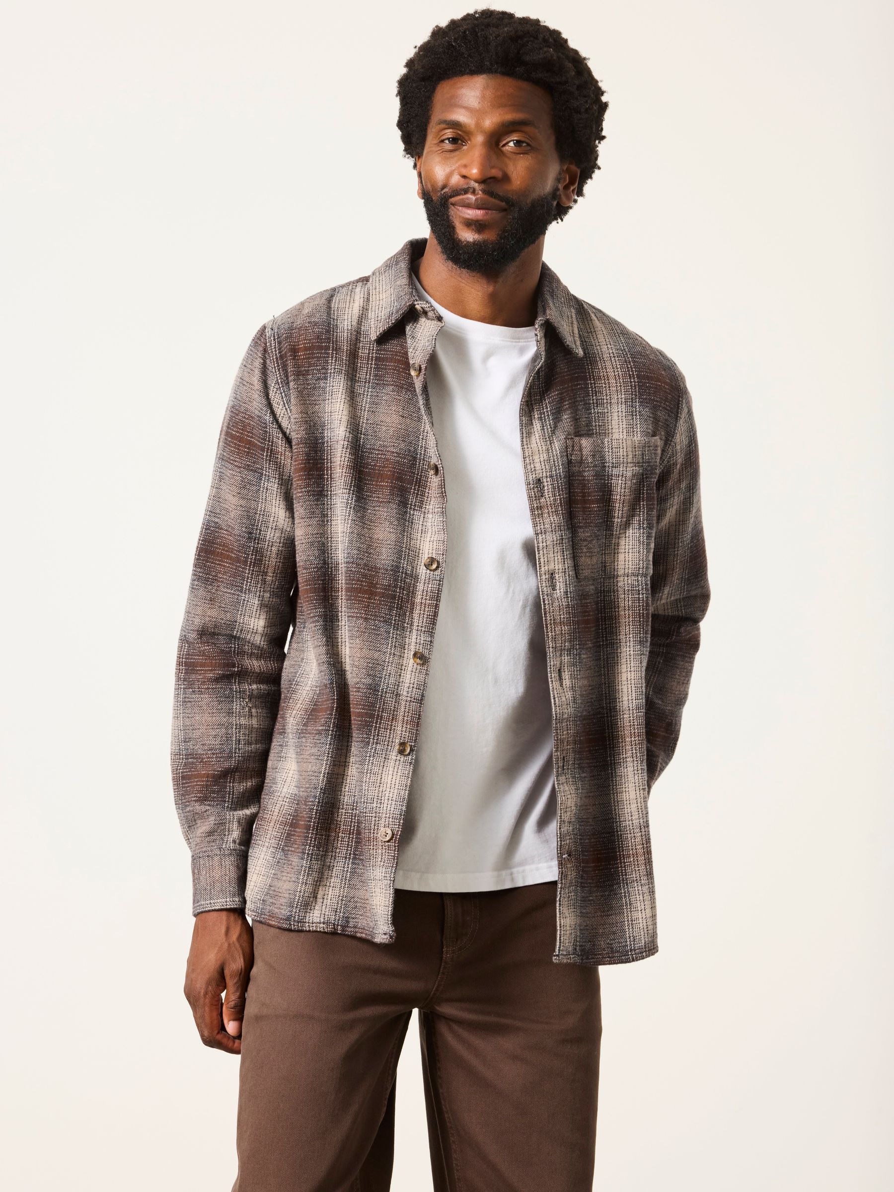 Brown Long Sleeve Crail Check Shirt - Image 1 of 7 Brown Long Sleeve Crail Check Shirt - Image 1 of 7