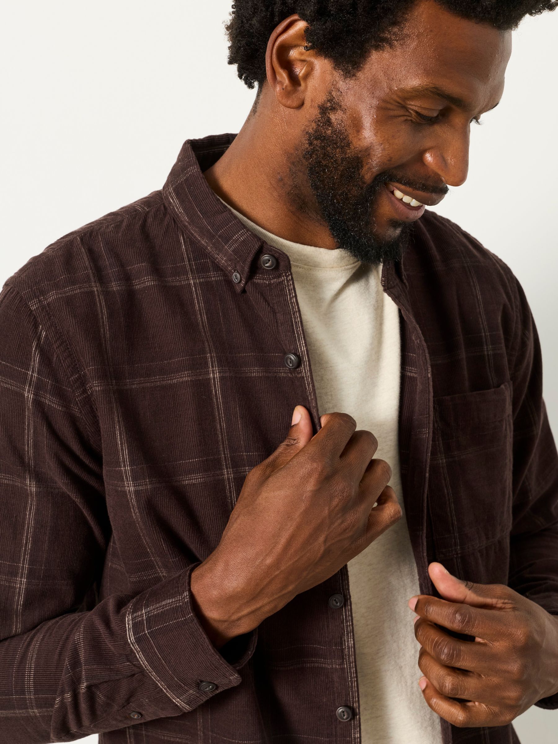 Brown Check Long Sleeve Cord Shirt - Image 3 of 7